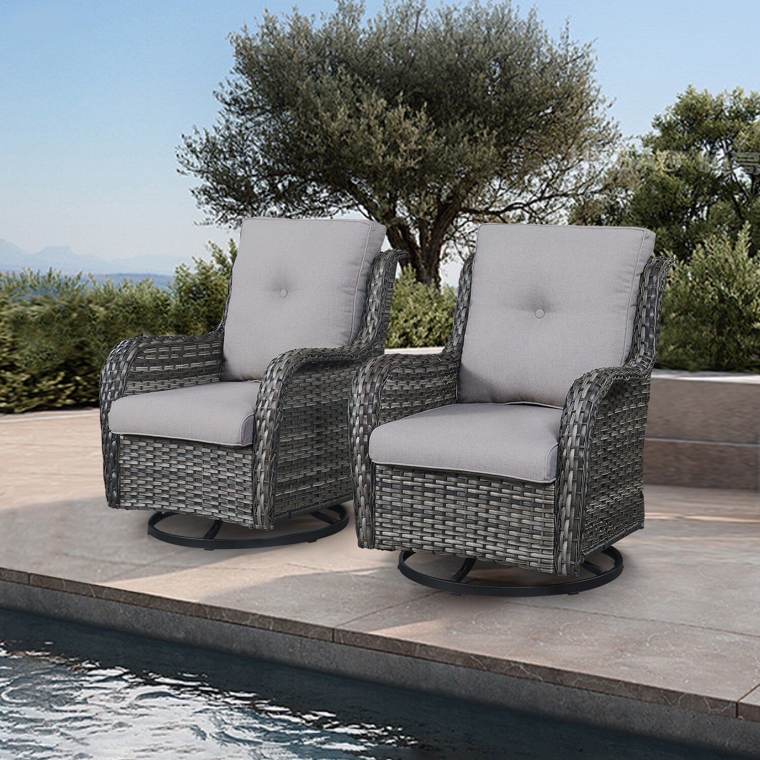 Gymojoy 3 Piece Outdoor Wicker Swivel Rocker with Cushion & Table