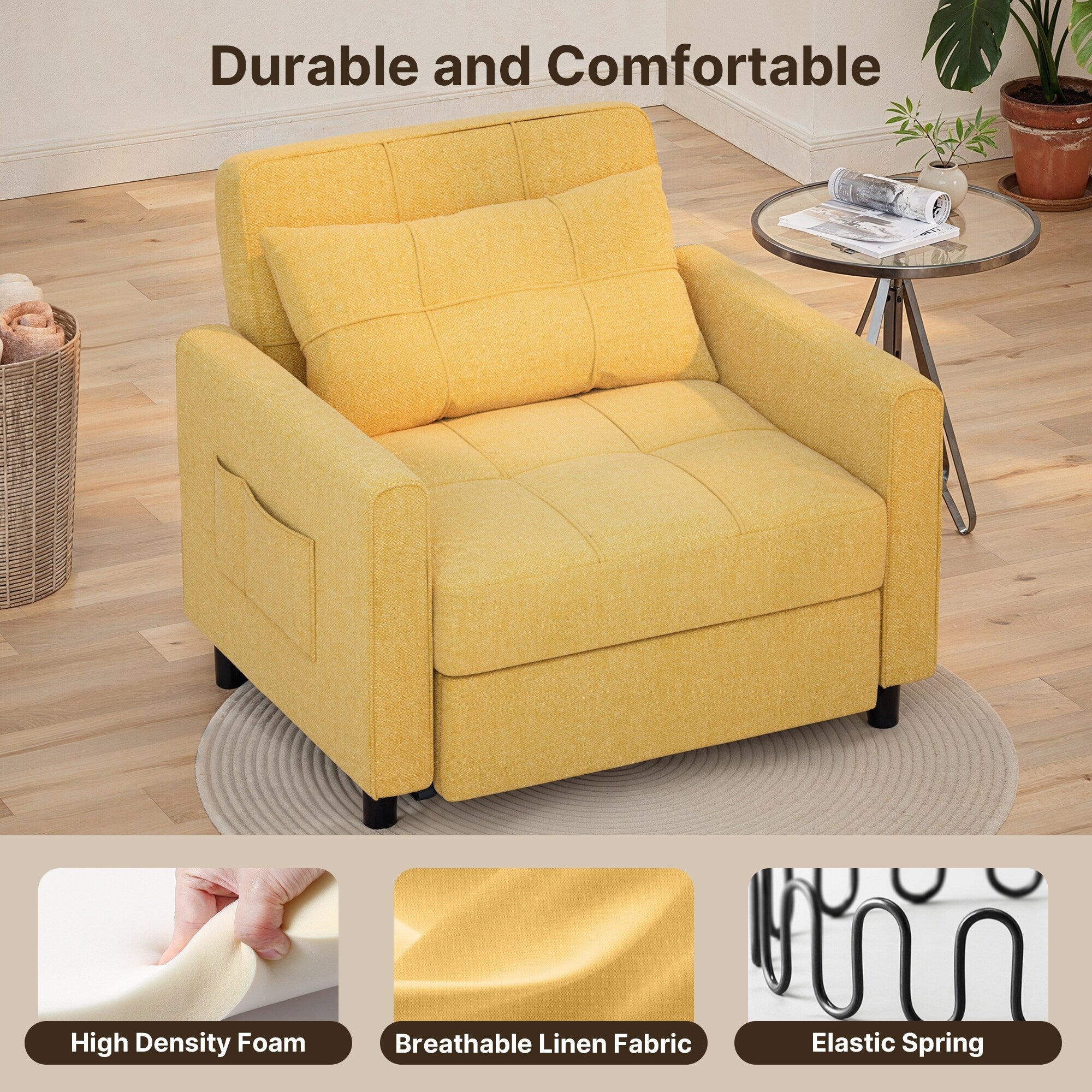 3-in-1 Adjustable Sleeper Sofa Bed, Pull Out Chair Sofa, Convertible Folding Bed for Living Room