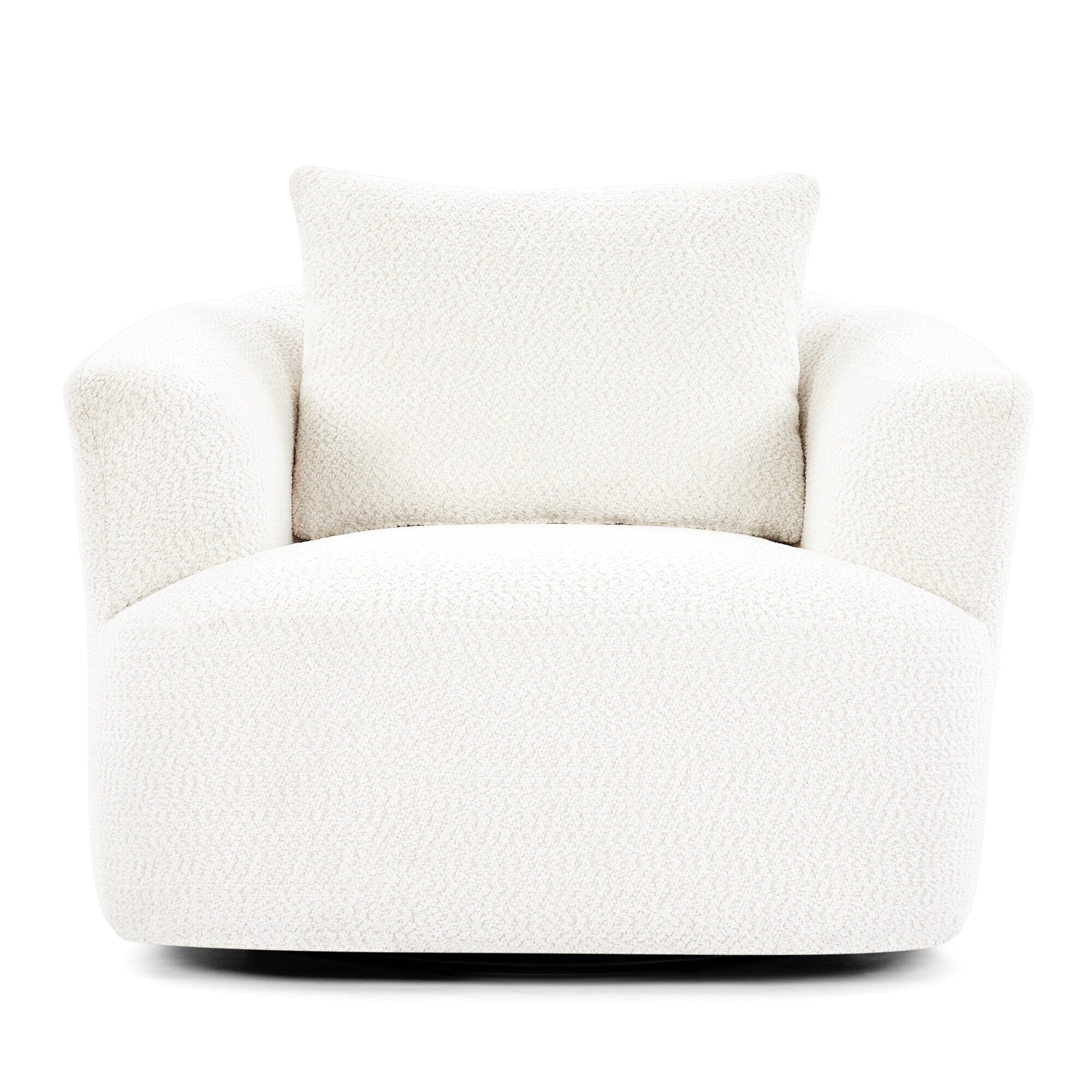360¡ã Swivel Chair, 38.2 Boucle Accent Chair with Throw Pillow, Upholstered Barrel Sofa Chair with Curved Armrests
