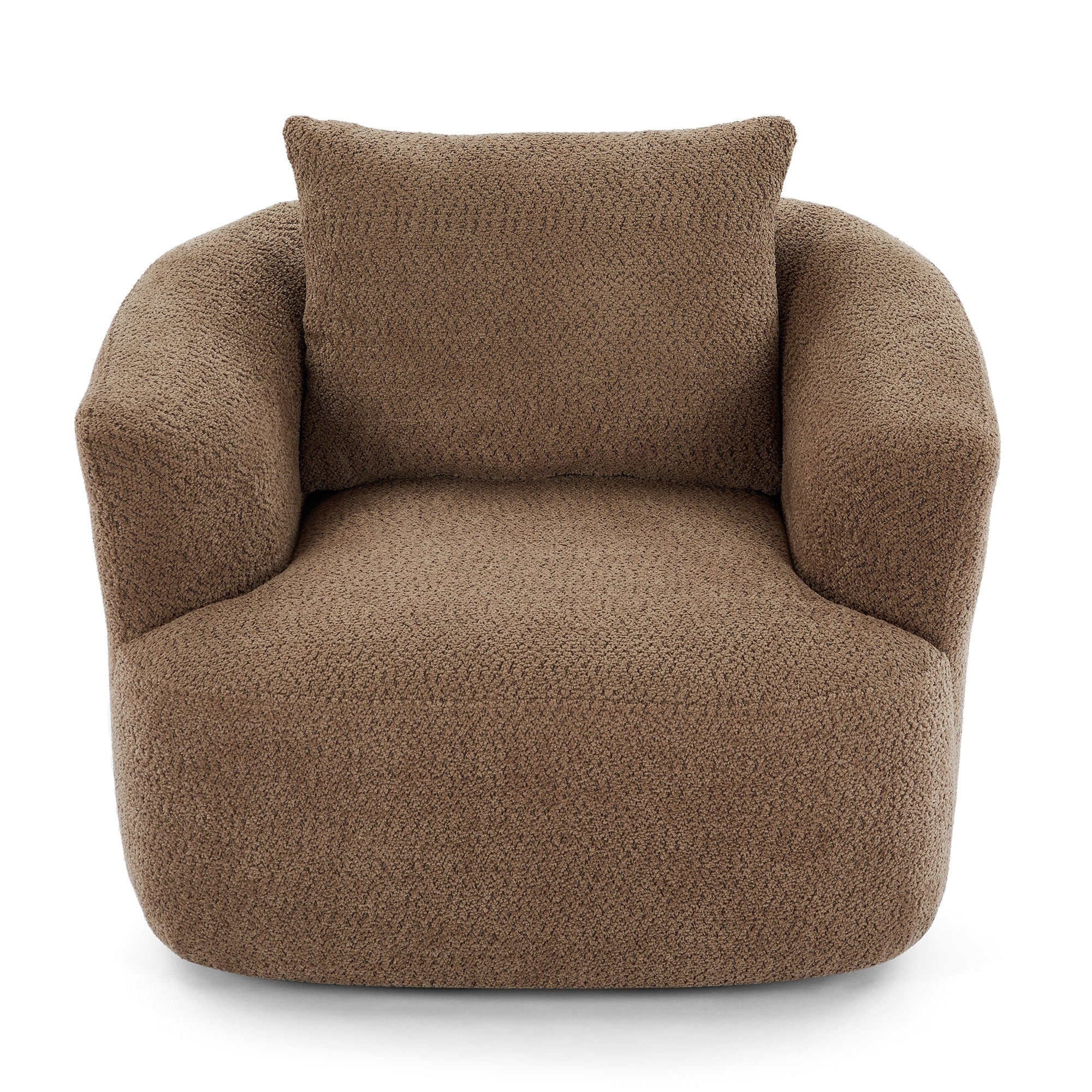 360¡ã Swivel Chair, 38.2 Boucle Accent Chair with Throw Pillow, Upholstered Barrel Sofa Chair with Curved Armrests