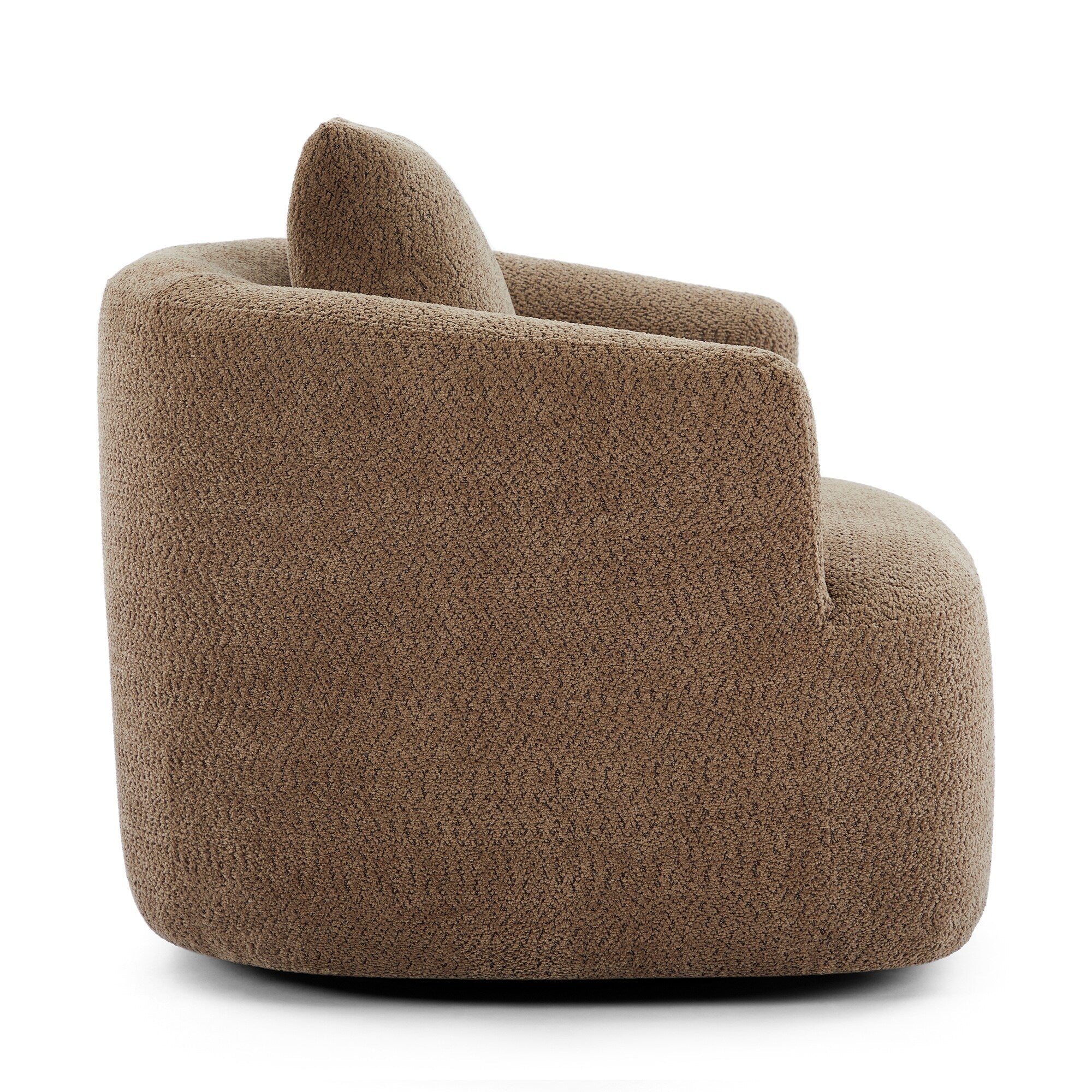 360¡ã Swivel Chair, 38.2 Boucle Accent Chair with Throw Pillow, Upholstered Barrel Sofa Chair with Curved Armrests