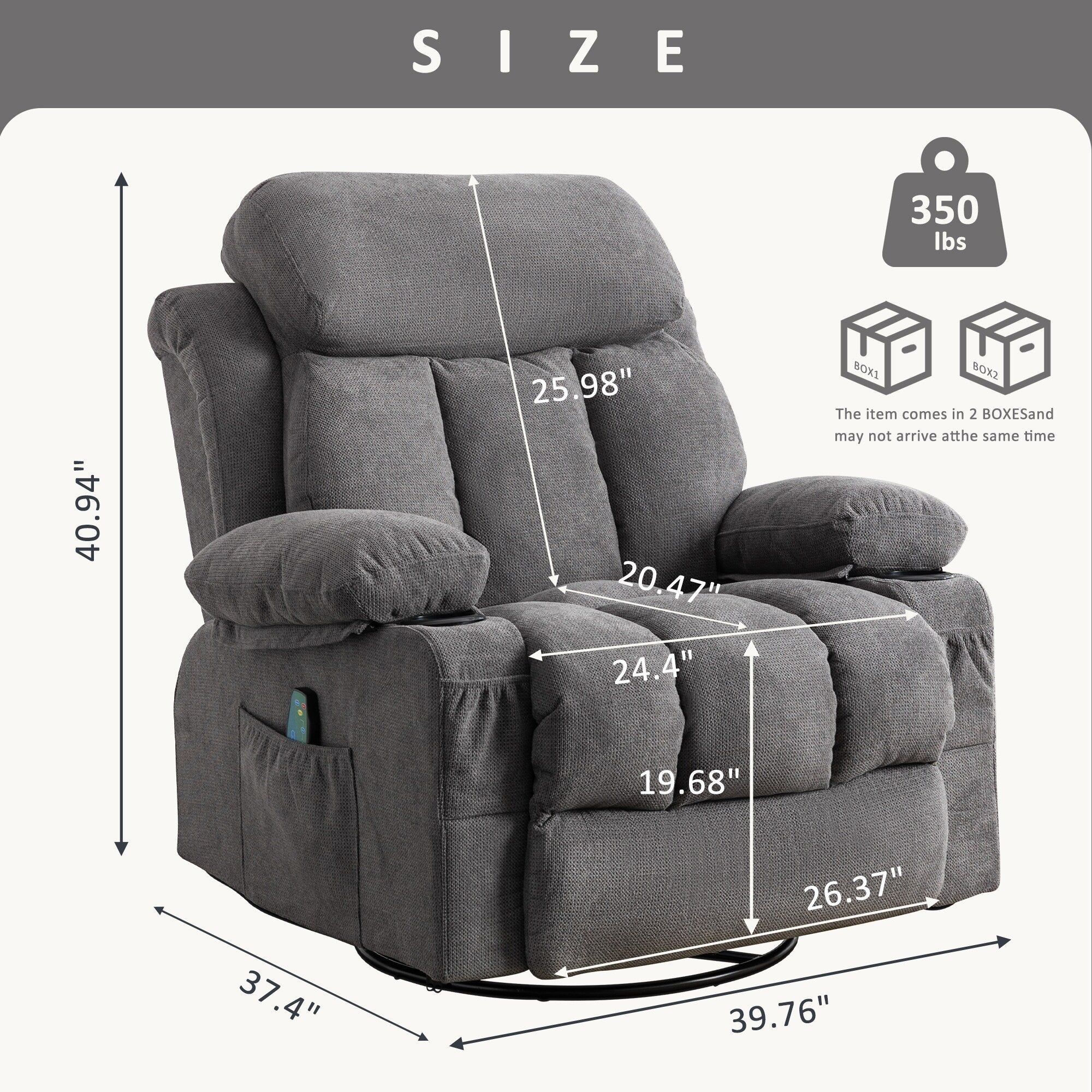 360¡ã Swivel Recliner Chair with Massage, Heat, USB, and Cup Holders