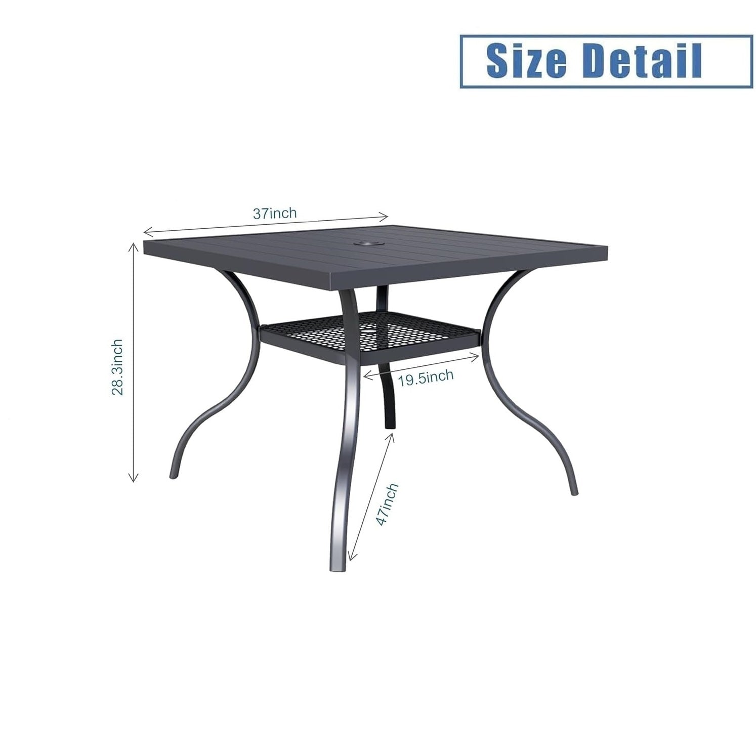 60 x 37 Outdoor Patio Rectangular Metal Slatted Dining Table with Umbrella Hole for 6 Person