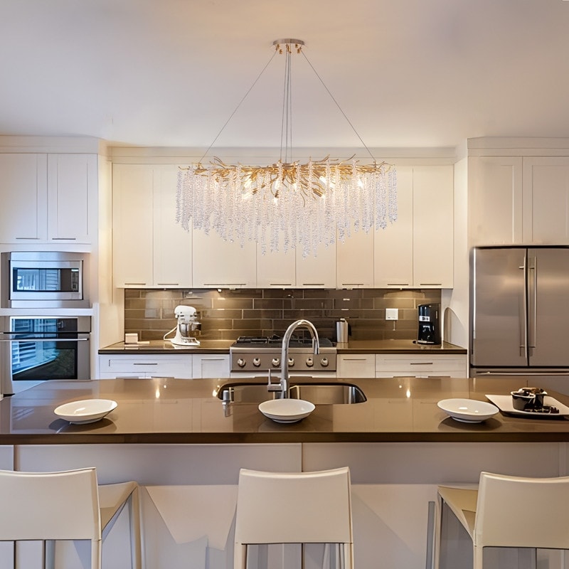 40 in. Gold Modern Crystal Chandelier Tree Branches Rectangular Chandelier Kitchen Island Pendent Light for Dining Room