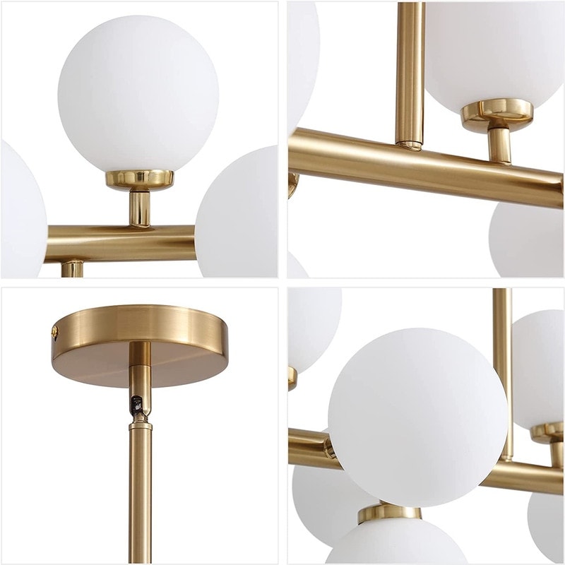 40 in. Linear Mid Century Modern Chandelier 16-Light Gold Brass Sputnik Pendant Light with Frosted Glass Globe for Dining Room
