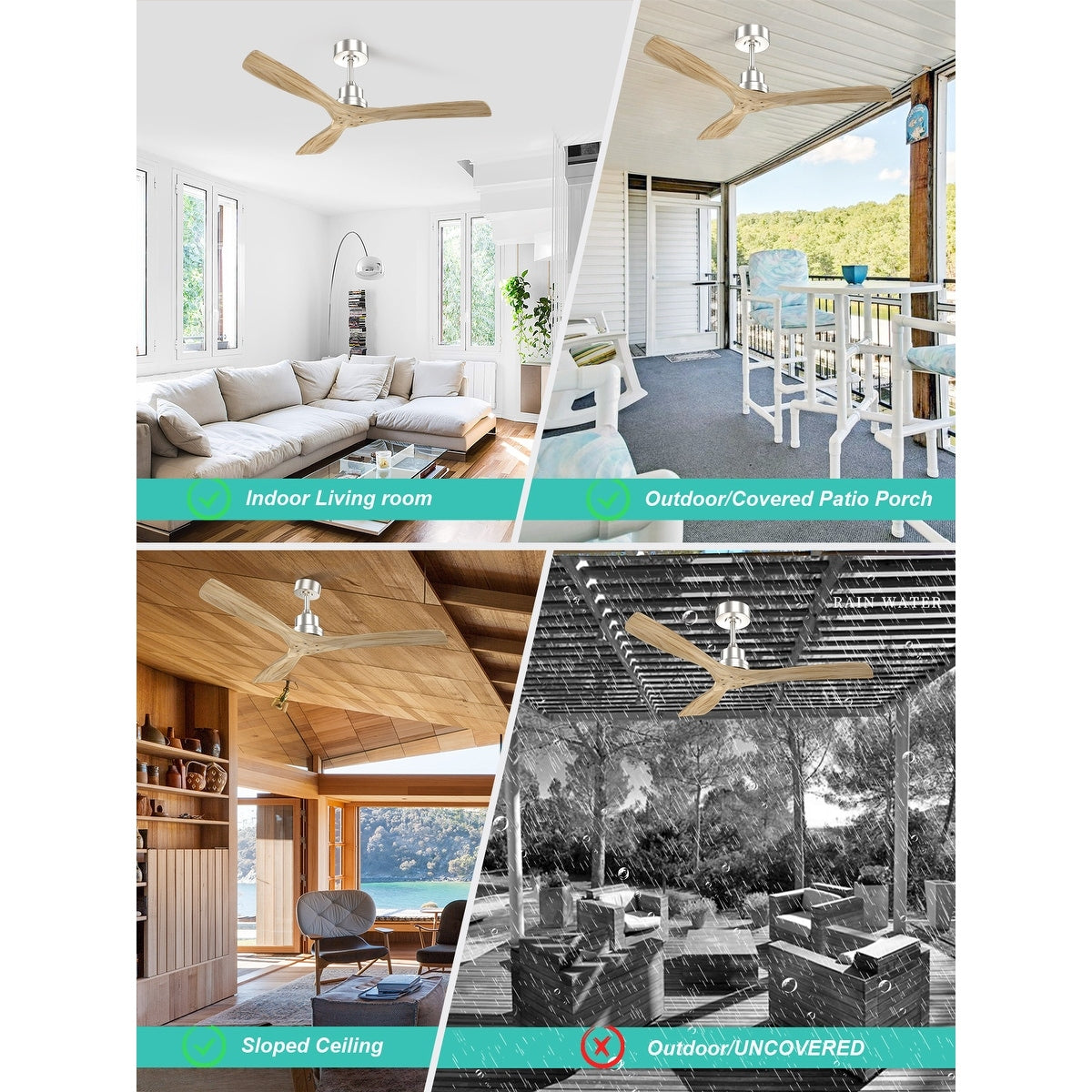 Sofucor 52 Indoor Wood Ceiling Fan Light with Remote, Integrated Light Optional