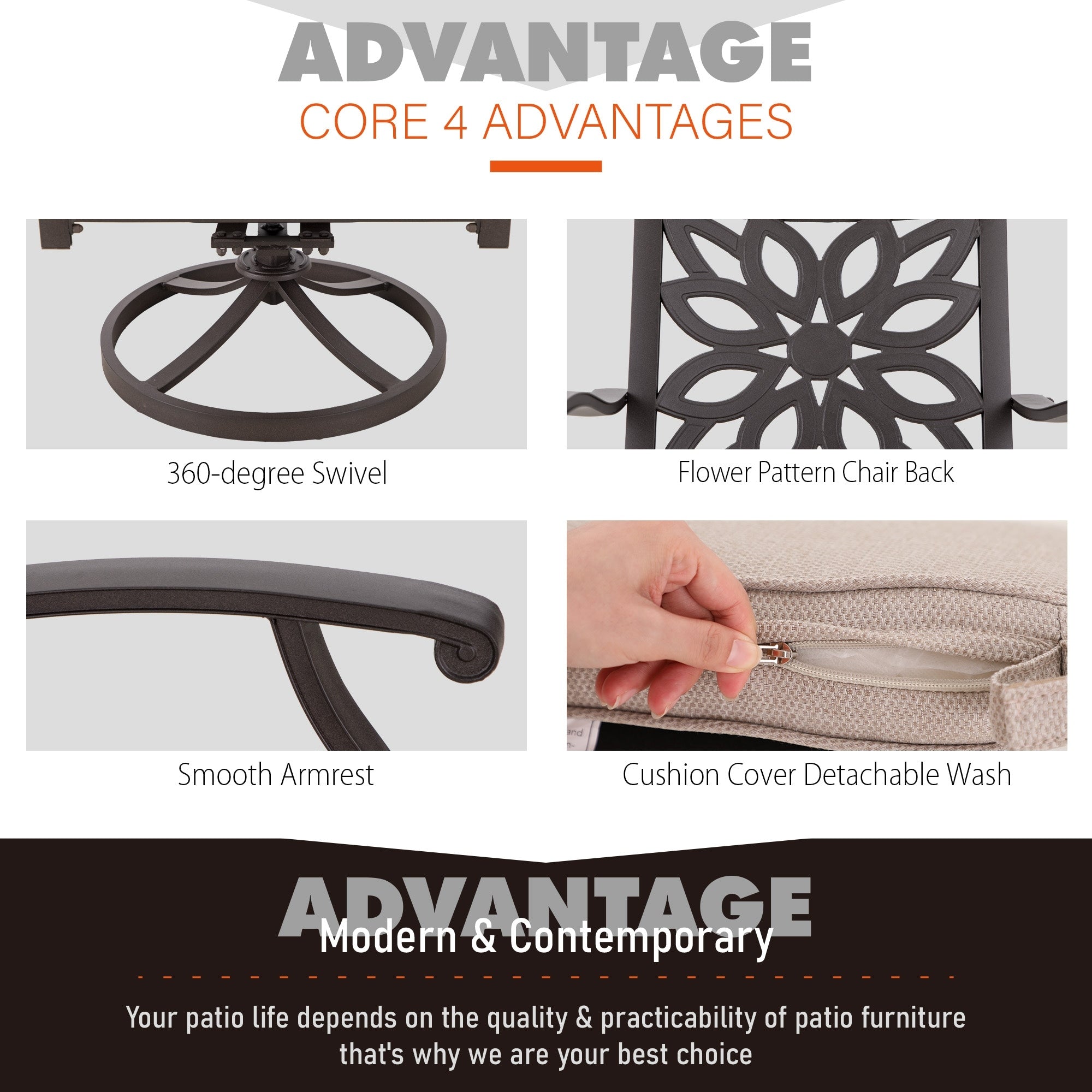 MAISON ARTS Cast Aluminum Dining Chairs/Patio Dining Set with Round Dining Table & 6 Cast Aluminum Patio Chairs