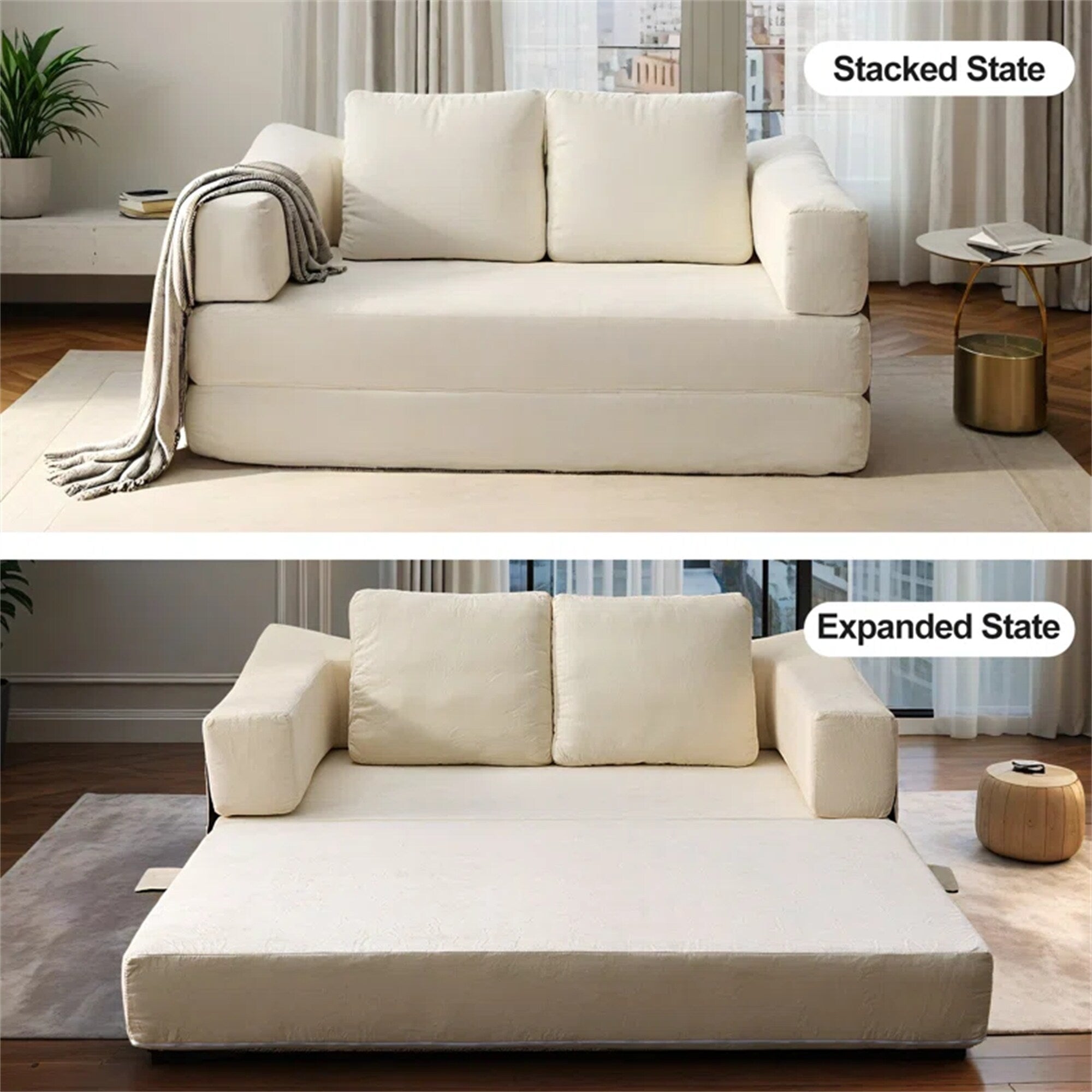 70.87 Upholstered Convertible Sleeper Sofa, Convertible Chair Floor Couch Comfy Sofa for Living Room, Bedroom, Chenille Fabric