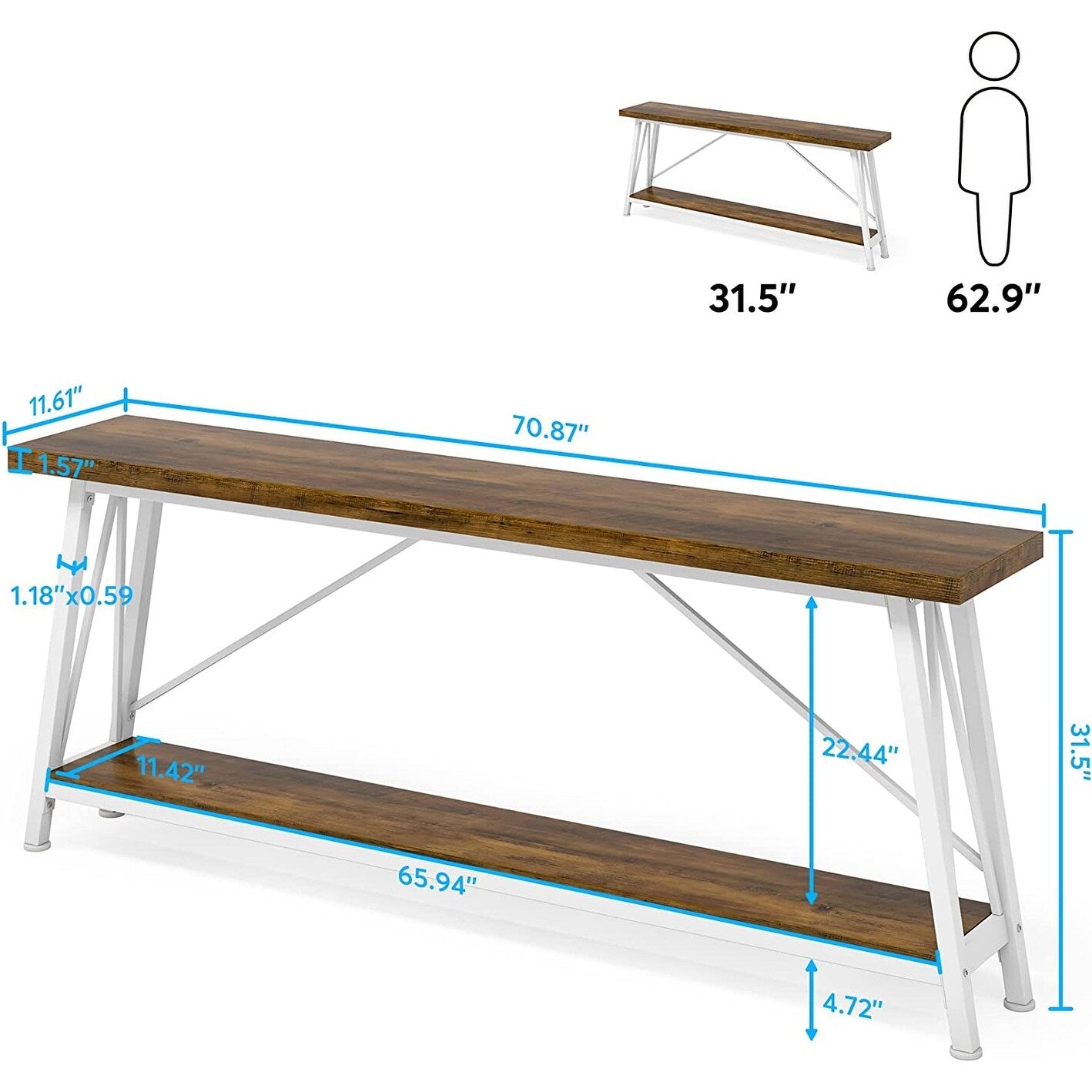 70.9 Inch Extra Long Sofa Table, Industrial Entry Console Table