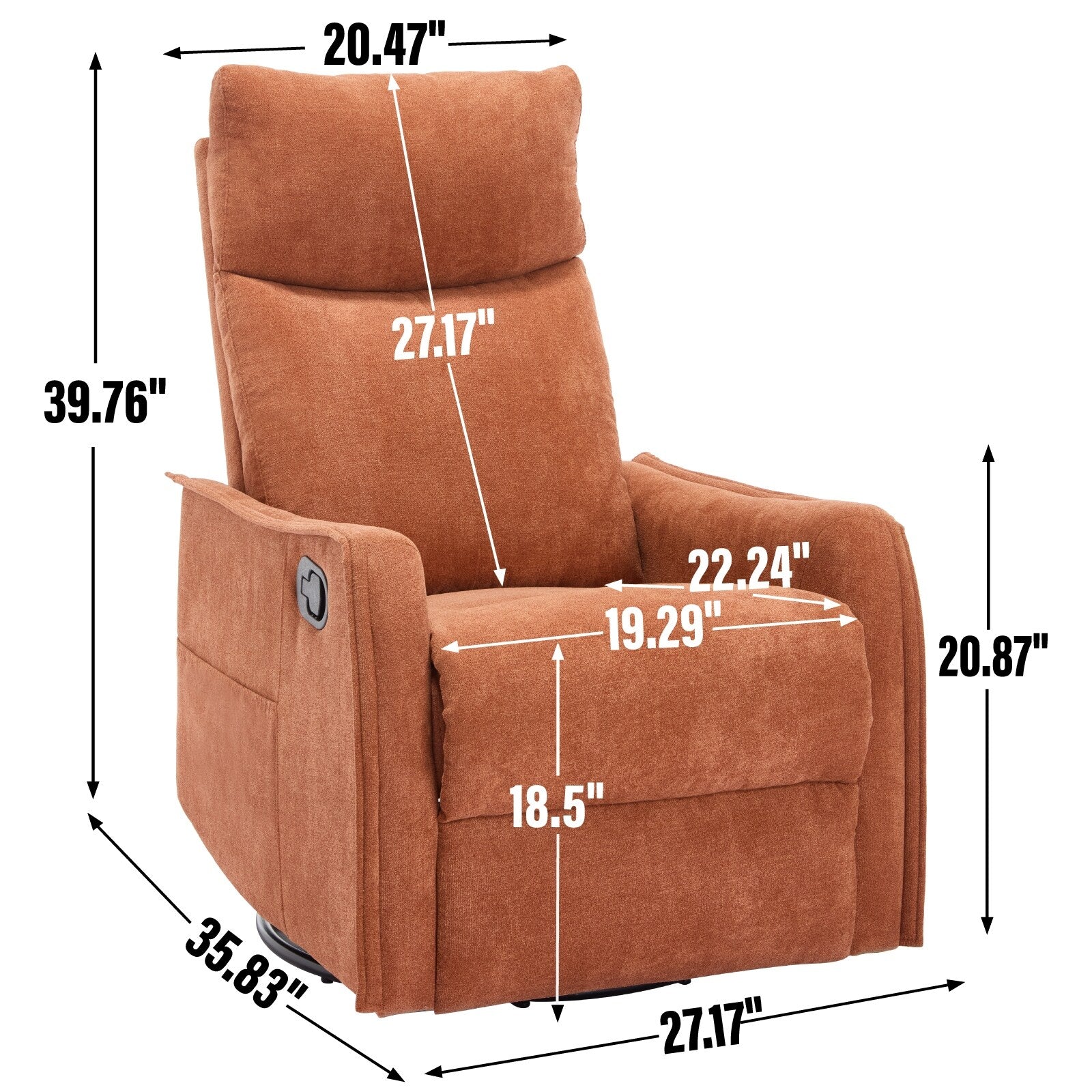 8 Point Massage Manual Recliner Chair Fabric Swivel Rocking Chair Single Sofa Armchair with Rocker and Lumbar Heating