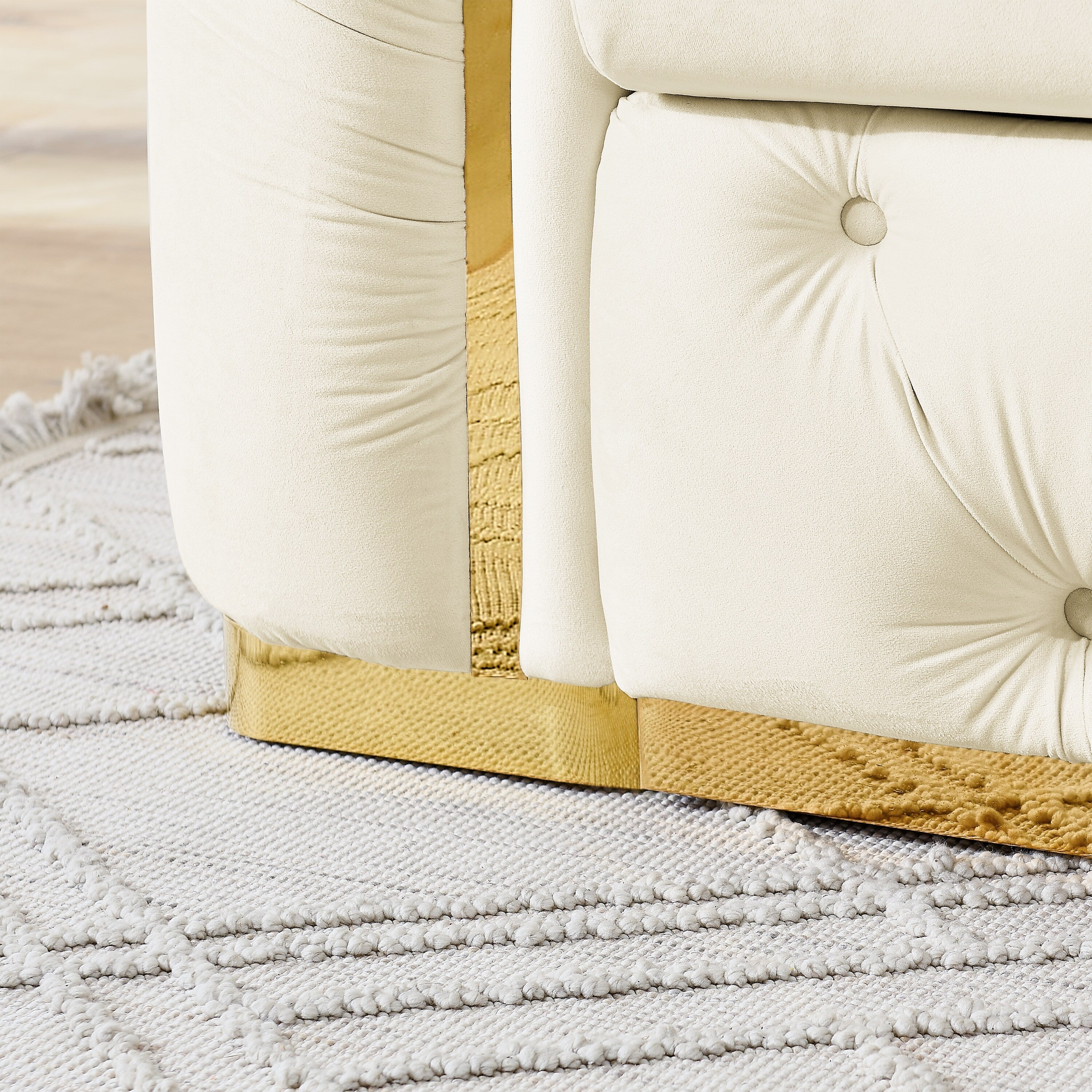 90.6 Velvet 3-Seater Sofa with 2 Pillows High-Density Cushions, Gold Accents, and Pillows