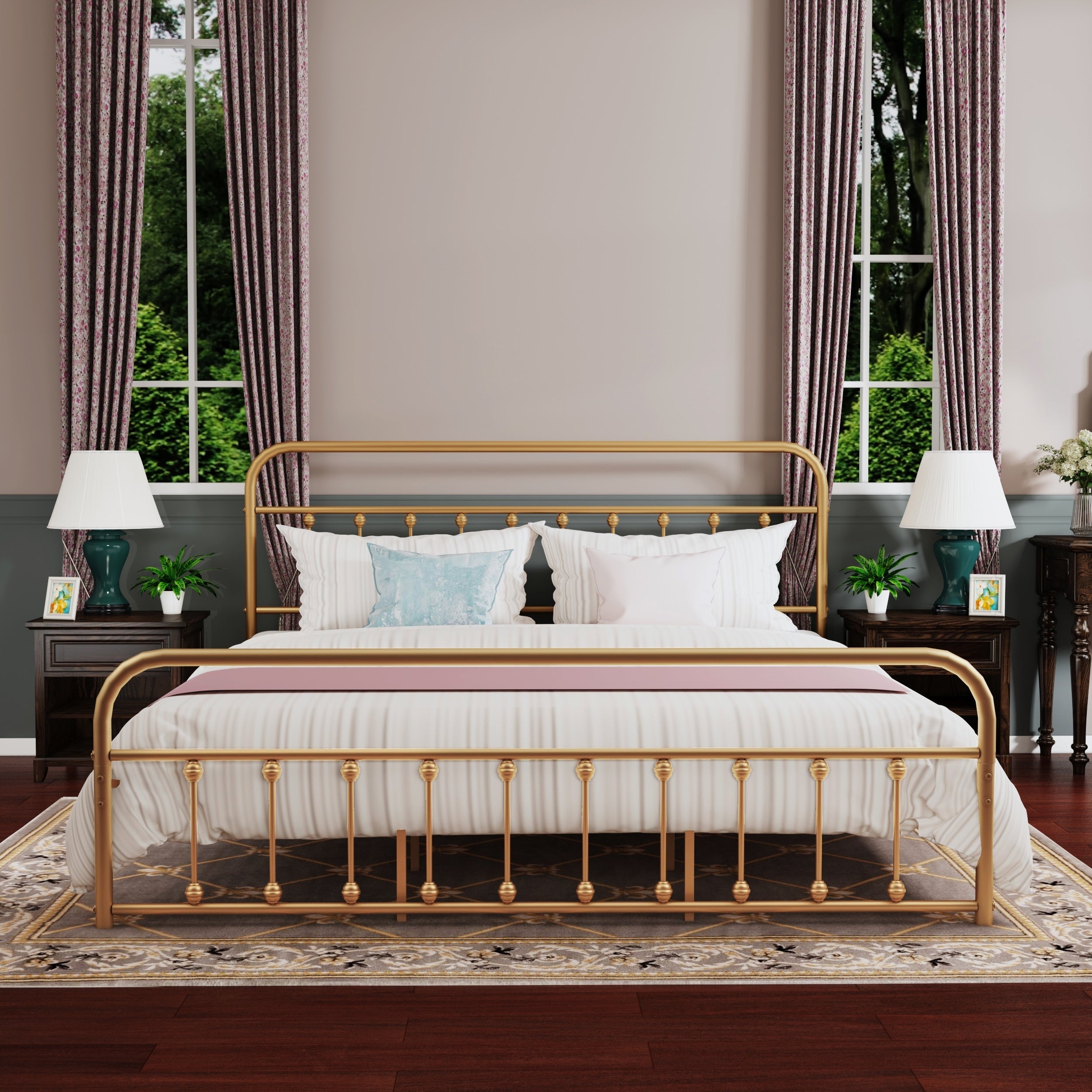 Alazyhome Simple Vintage Metal Platform Bed Frame, Easy-Assembly