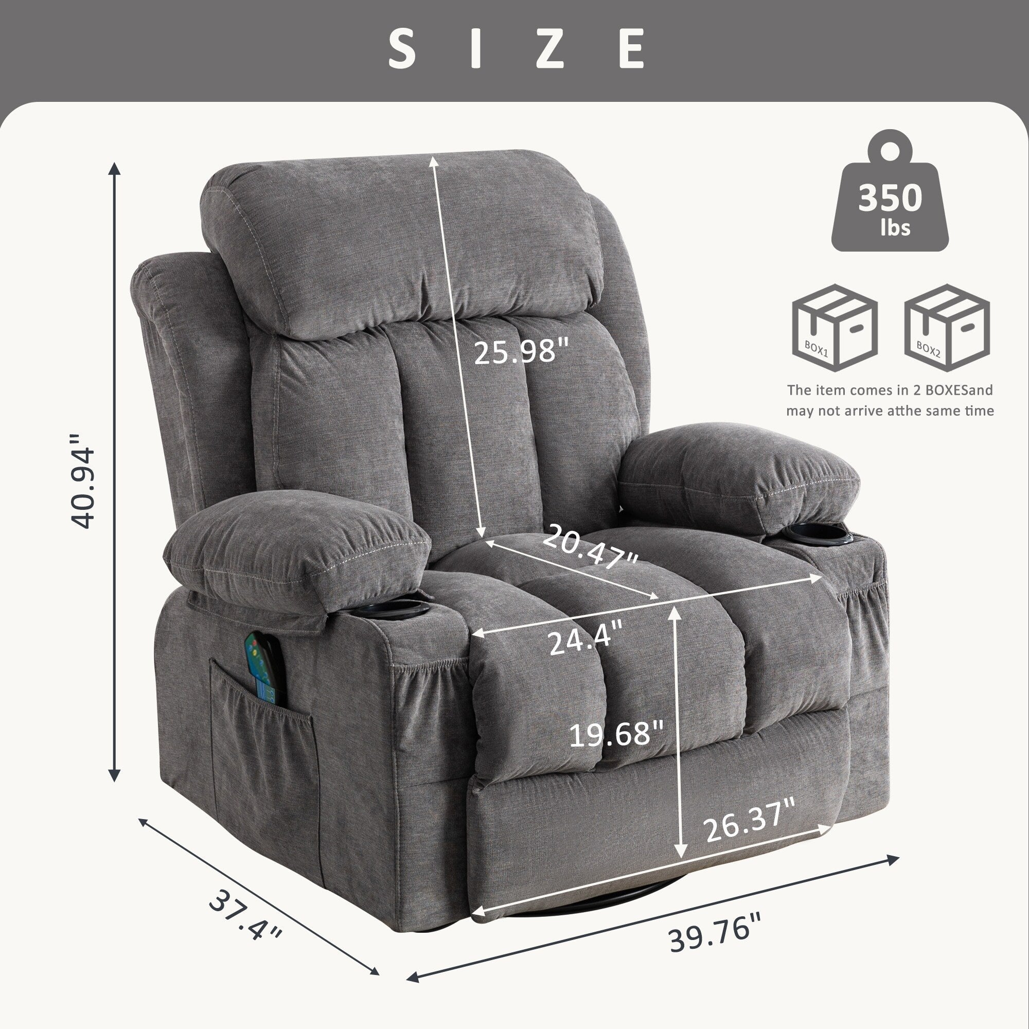 Beige Swivel Recliner with Massage, Heat & USB Charging