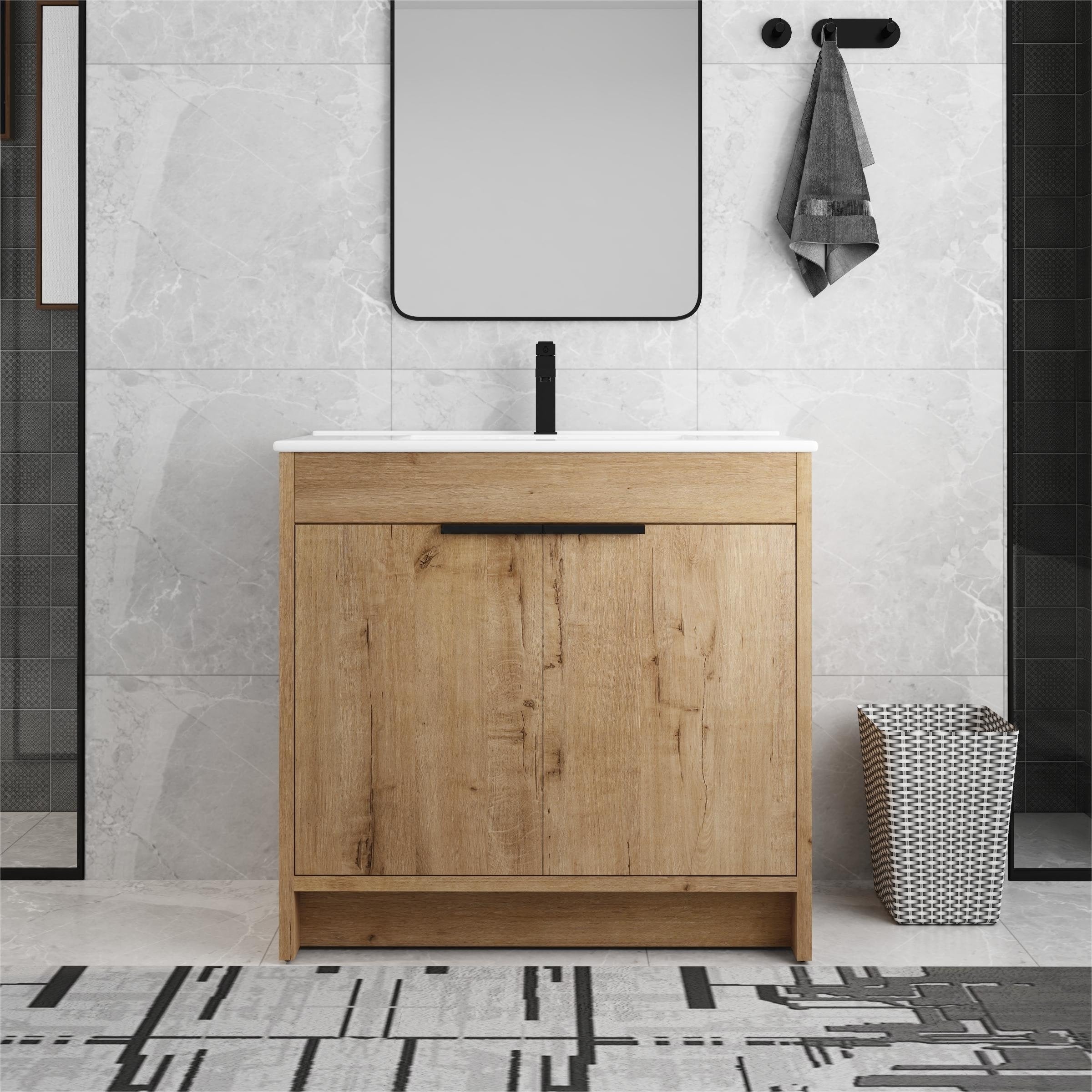 Beingnext 24/30/36 Bathroom Vanity with Sink, Freestanding Bathroom Vanity with Soft Close Door and Adjustable Shelf