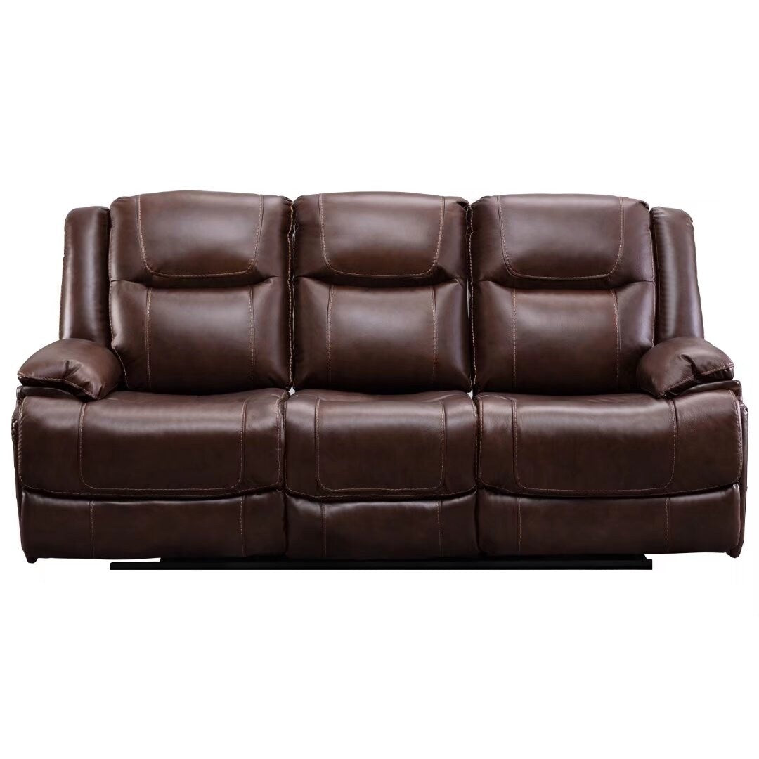 Genuine Leather Mid-century Modern Style Manual Recliners Sofa Set
