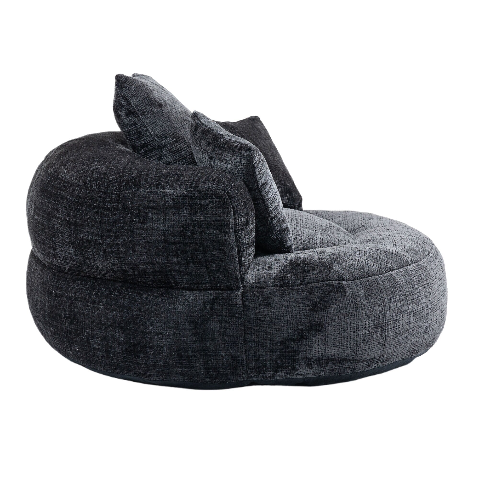 Black Oversized 42.52 Chenille Lazy Bean Bag Single Sofa with Three Pillows for Bedroom