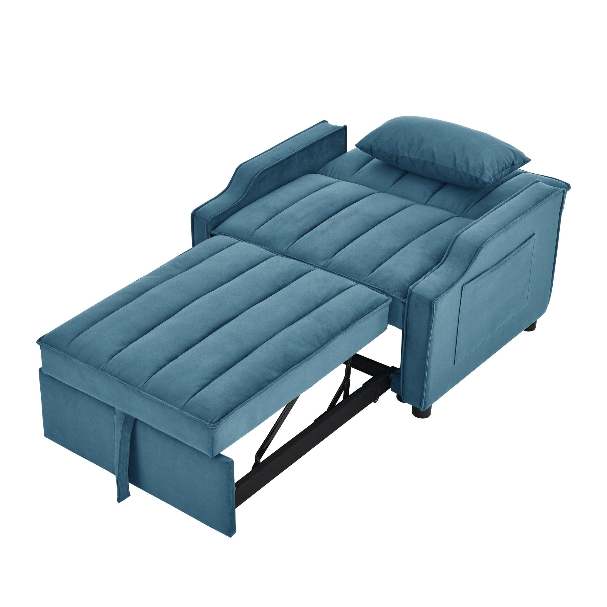 Blue Velvet Convertible Single Sleeper Sofa with Pull-out Bed