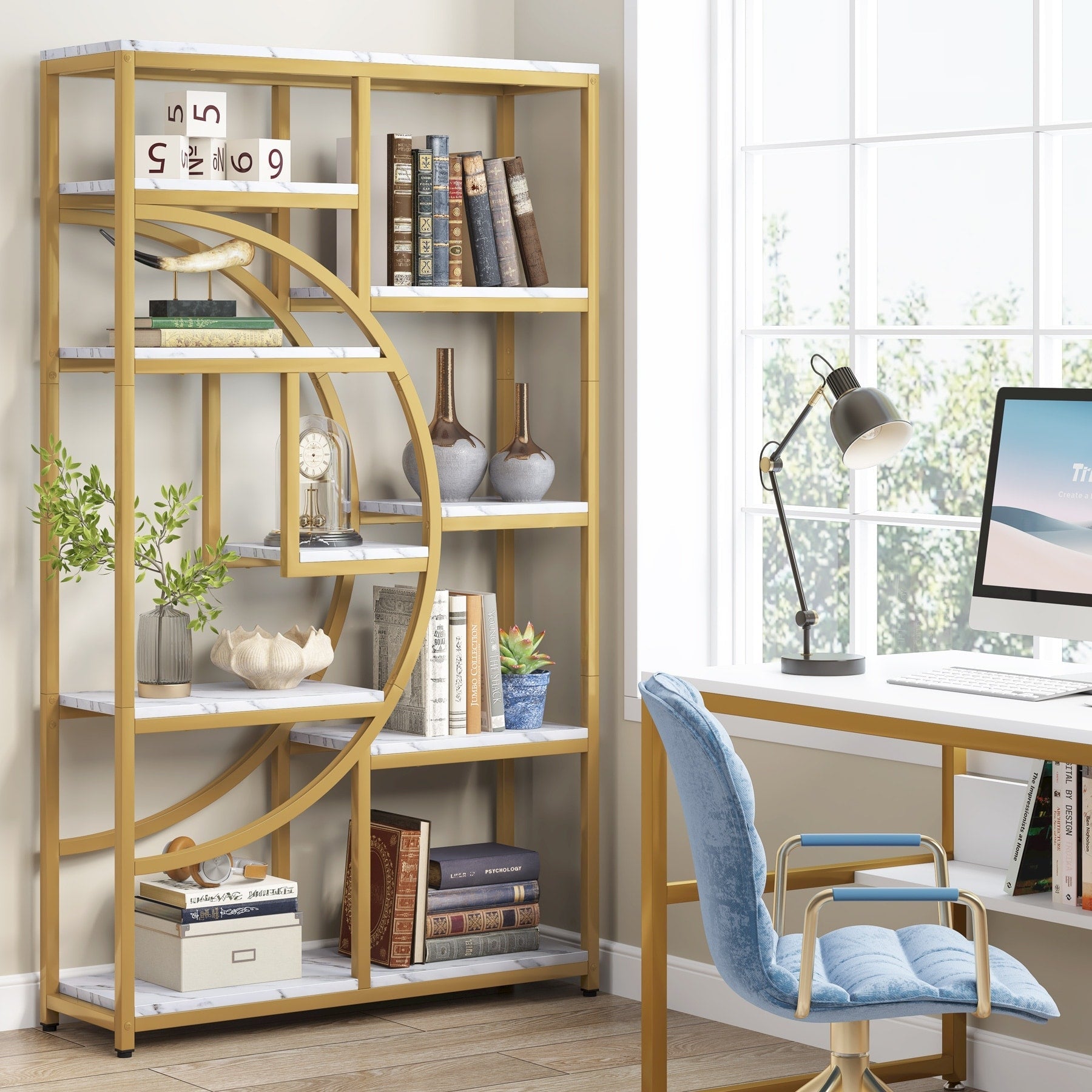 Bookshelf 5 Shelf Industrial Etagere Bookcase for Bedroom, Living Room, Home Office