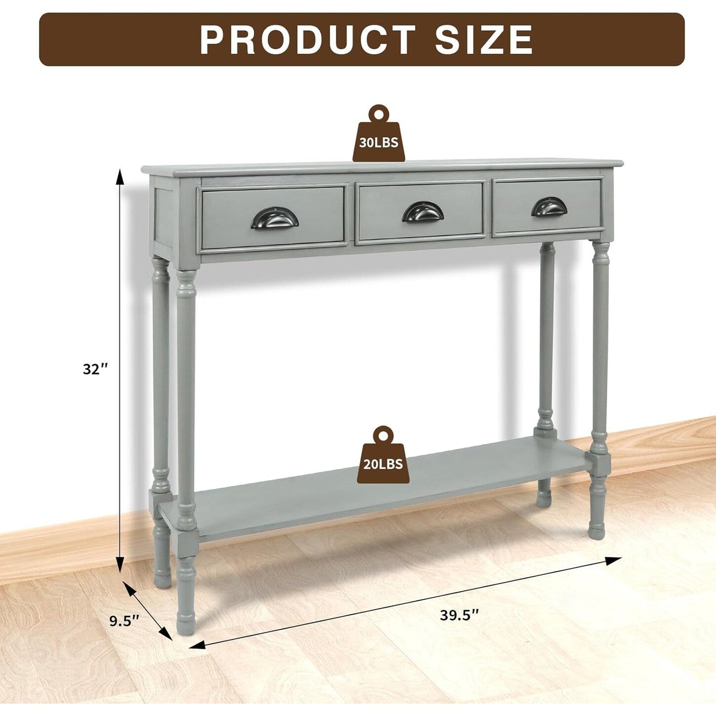 Burlington Wood 3-drawer Console Hallway Table