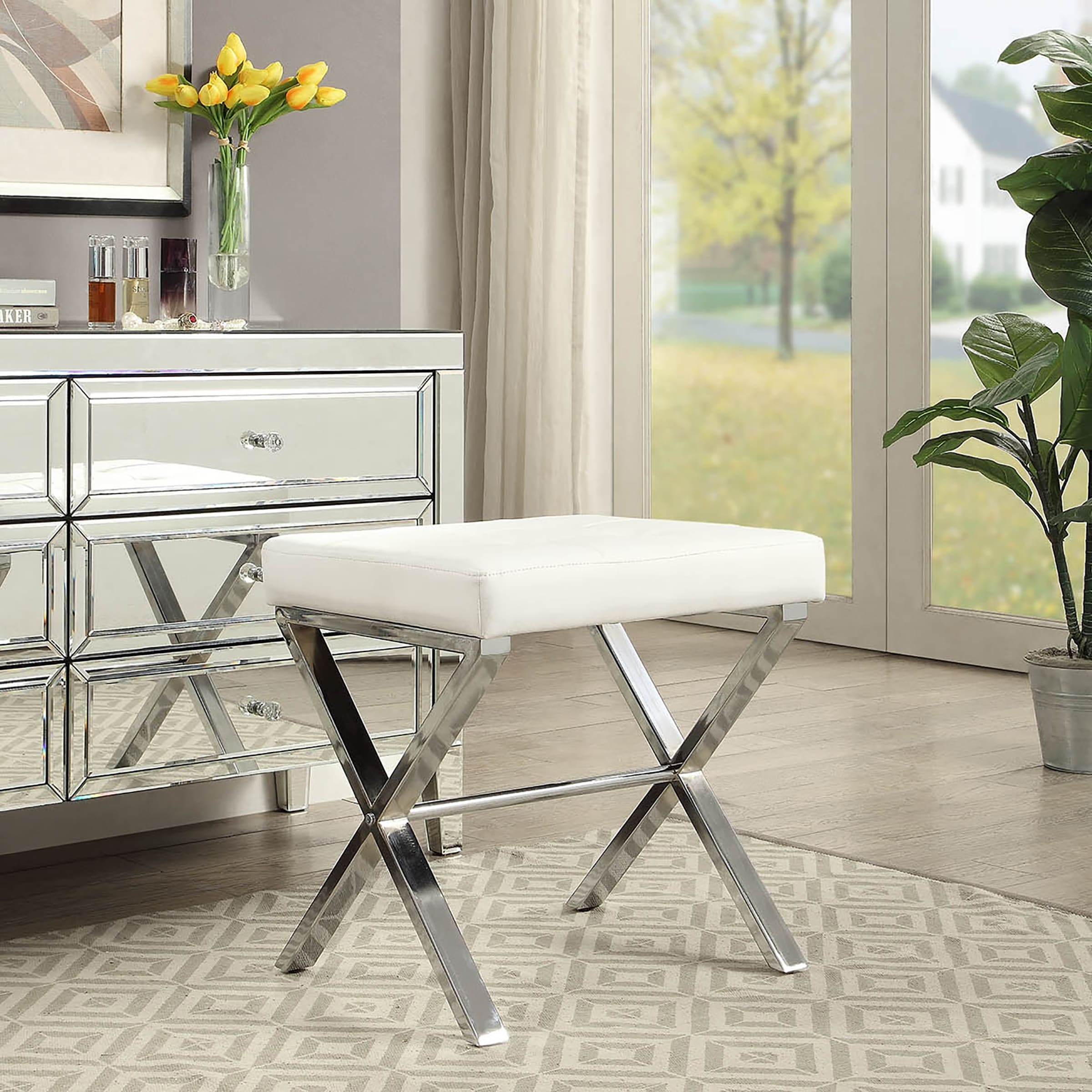 Carolina Living Elisabetta Vanity Bench - White/Chrome