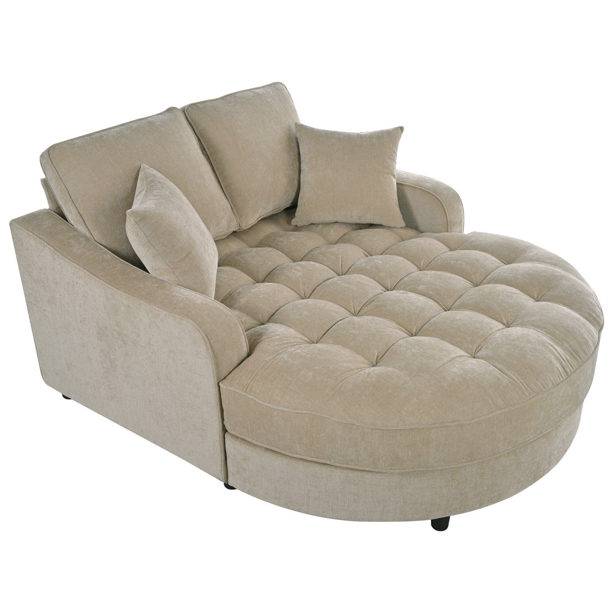 Chenille Chaise Lounge Sofa Bed, Upholstered Sofa Couch with Tufted Backrest and 2 Detachable Pillows for Living Room