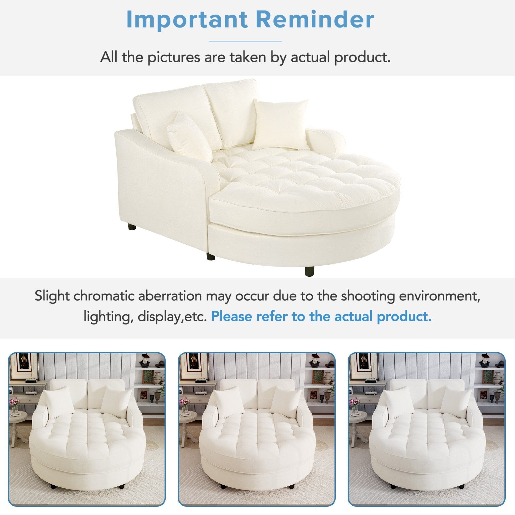 Chenille Chaise Lounge Sofa Bed, Upholstered Sofa Couch with Tufted Backrest and 2 Detachable Pillows for Living Room