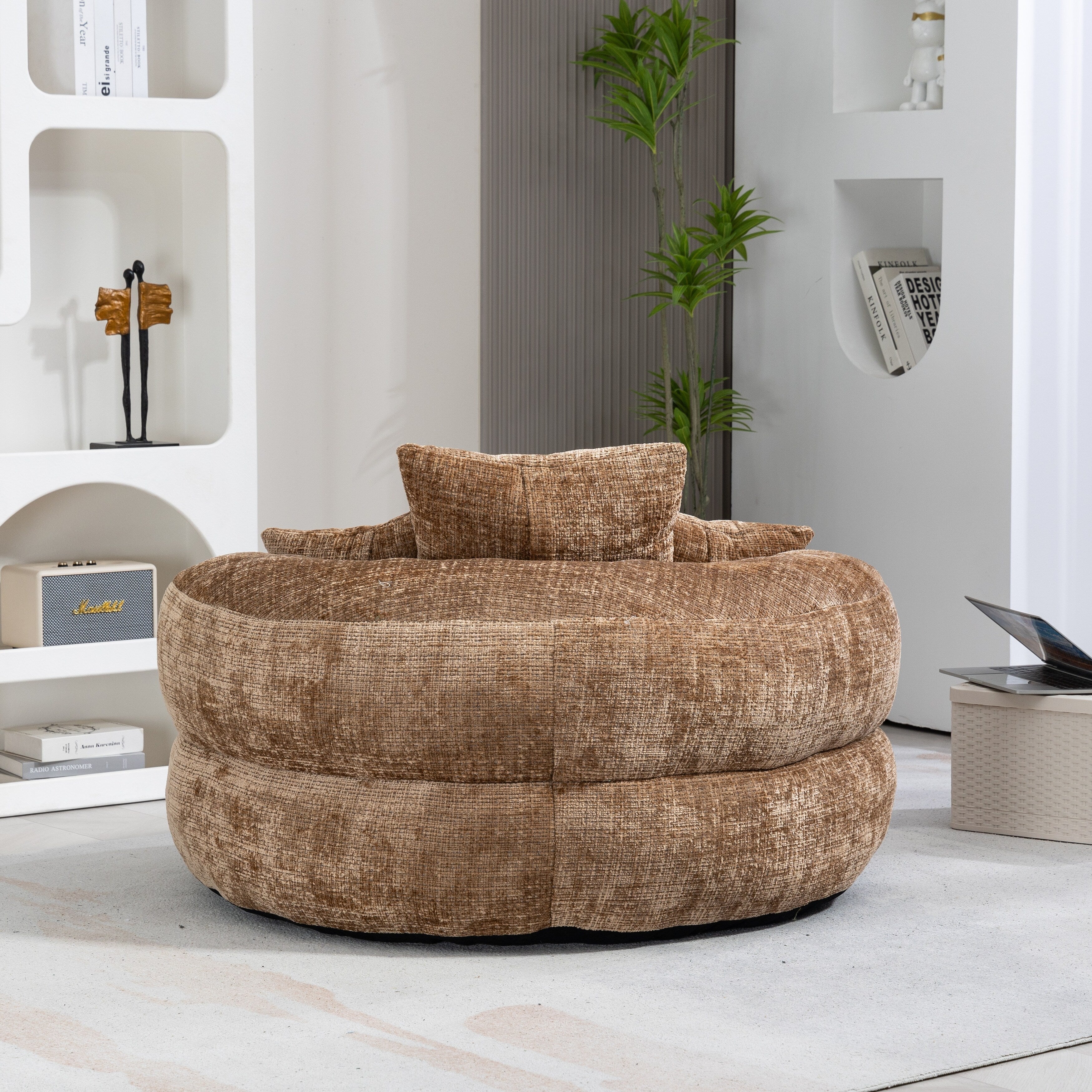 Coffee Oversized 42.52 Chenille Lazy Bean Bag Single Sofa with Three Pillows for Bedroom