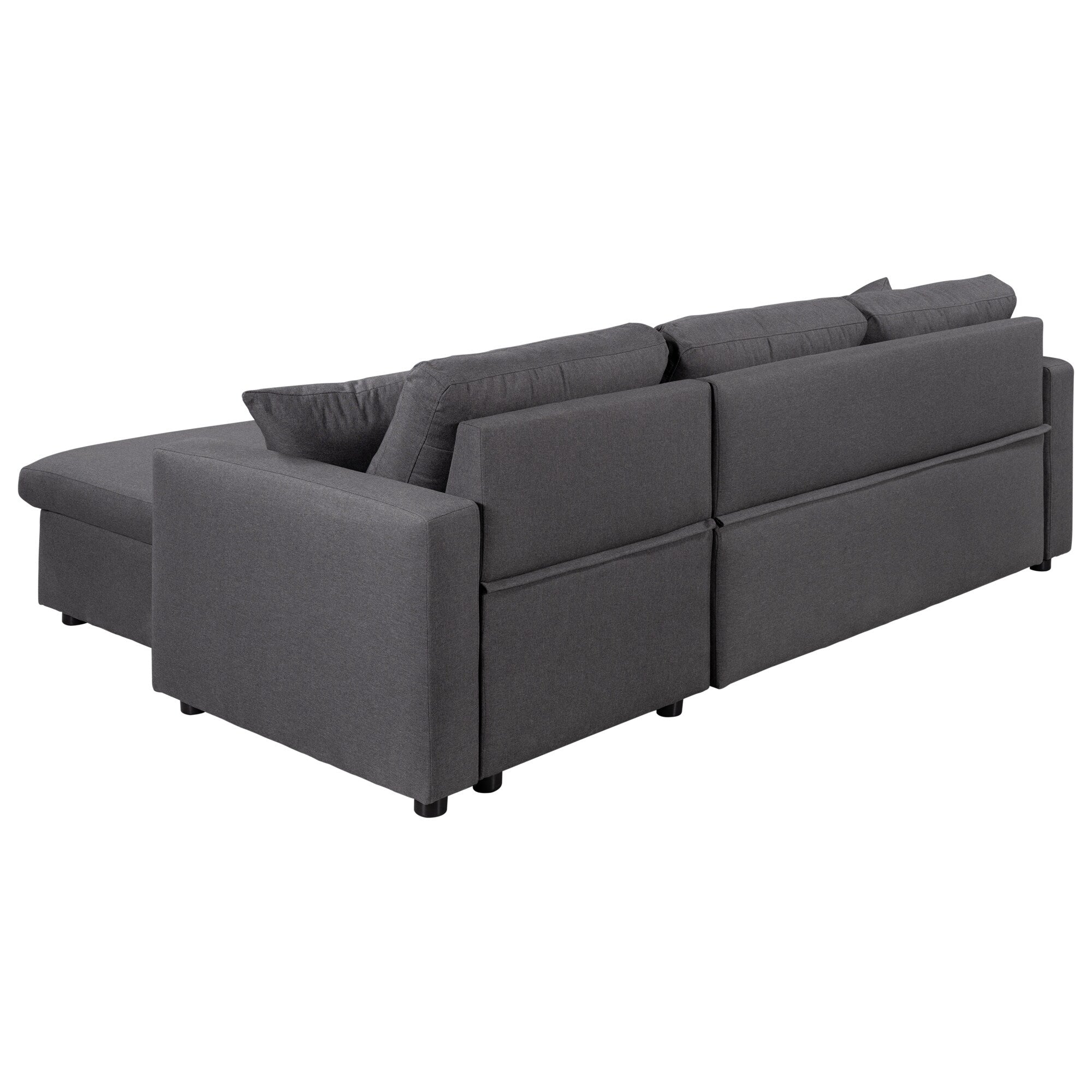 Convertible L-Shaped Sectional Sofa with Pull-Out Bed and Storage Space, 2 Tossing Cushions