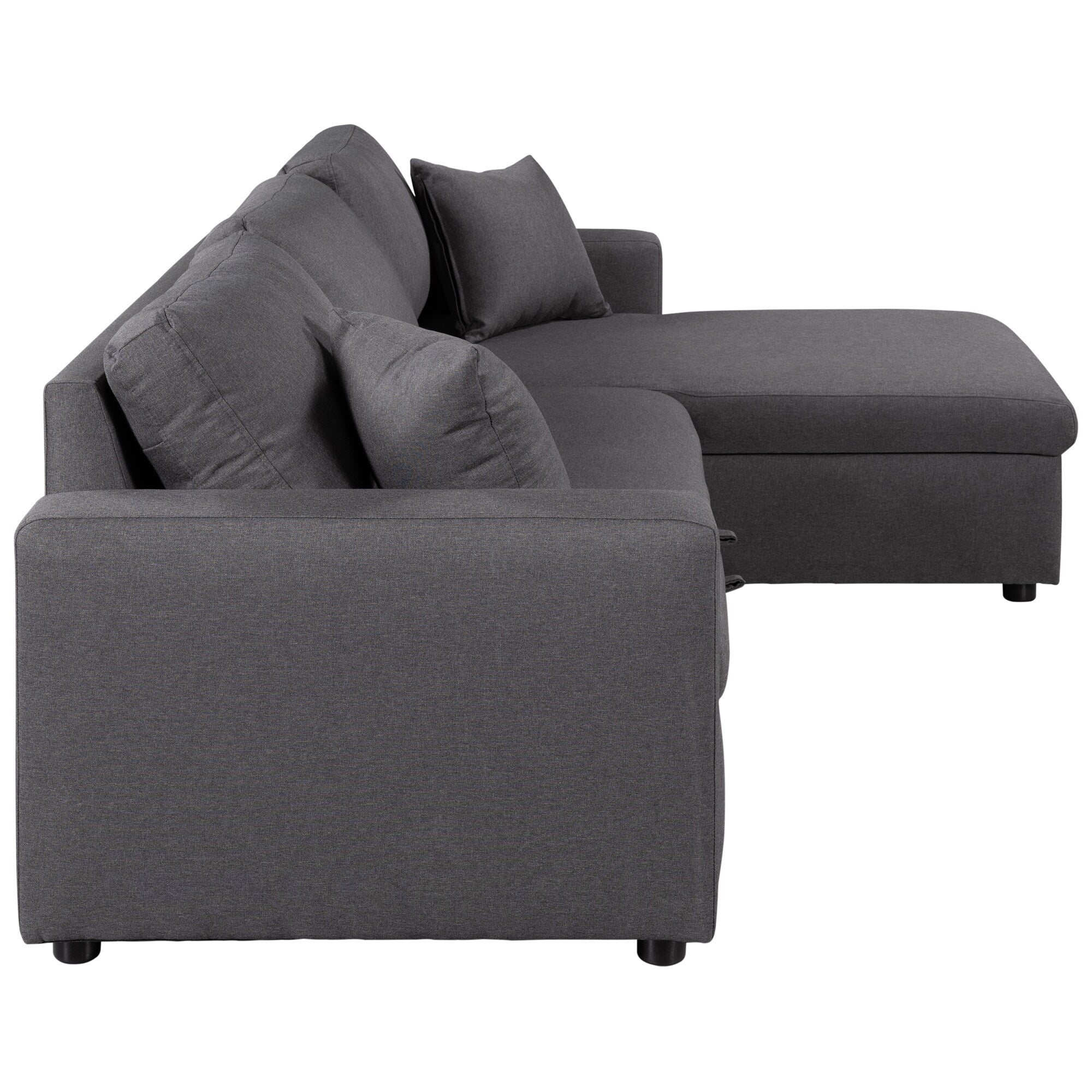 Convertible L-Shaped Sectional Sofa with Pull-Out Bed and Storage Space, 2 Tossing Cushions