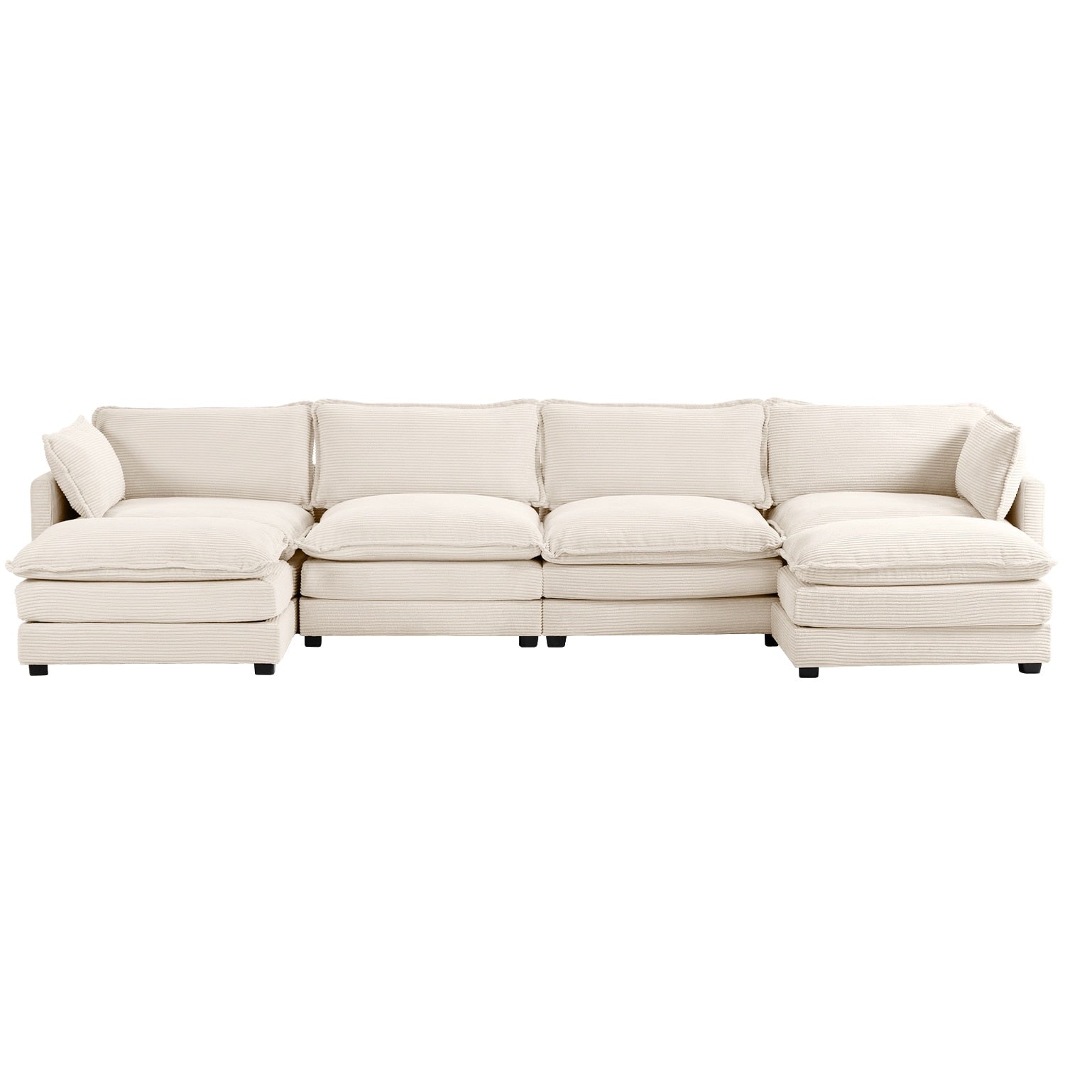 Corduroy Sectional Sofa with Removable Ottomans & Ultra-soft Cushions for Living Room & Bedroom