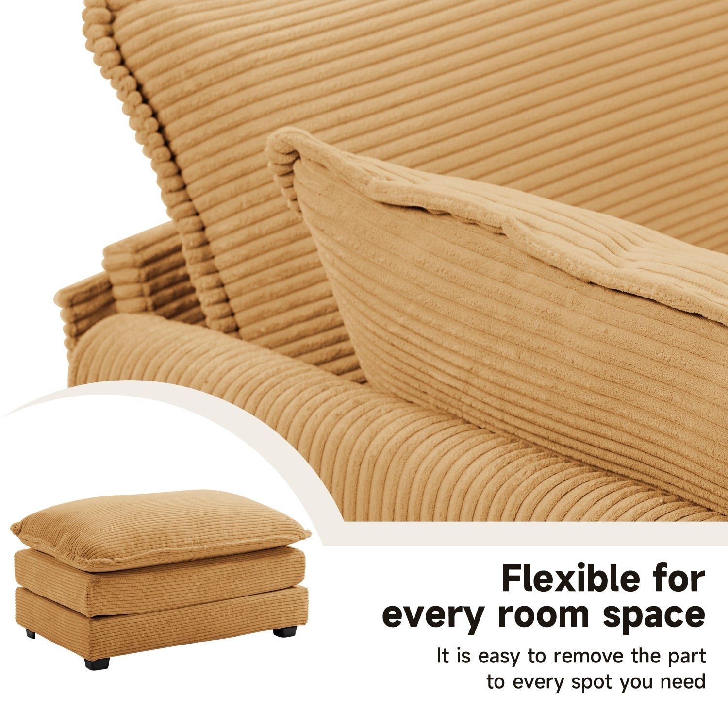 Corduroy Sectional Sofa with Removable Ottomans & Ultra-soft Cushions for Living Room & Bedroom