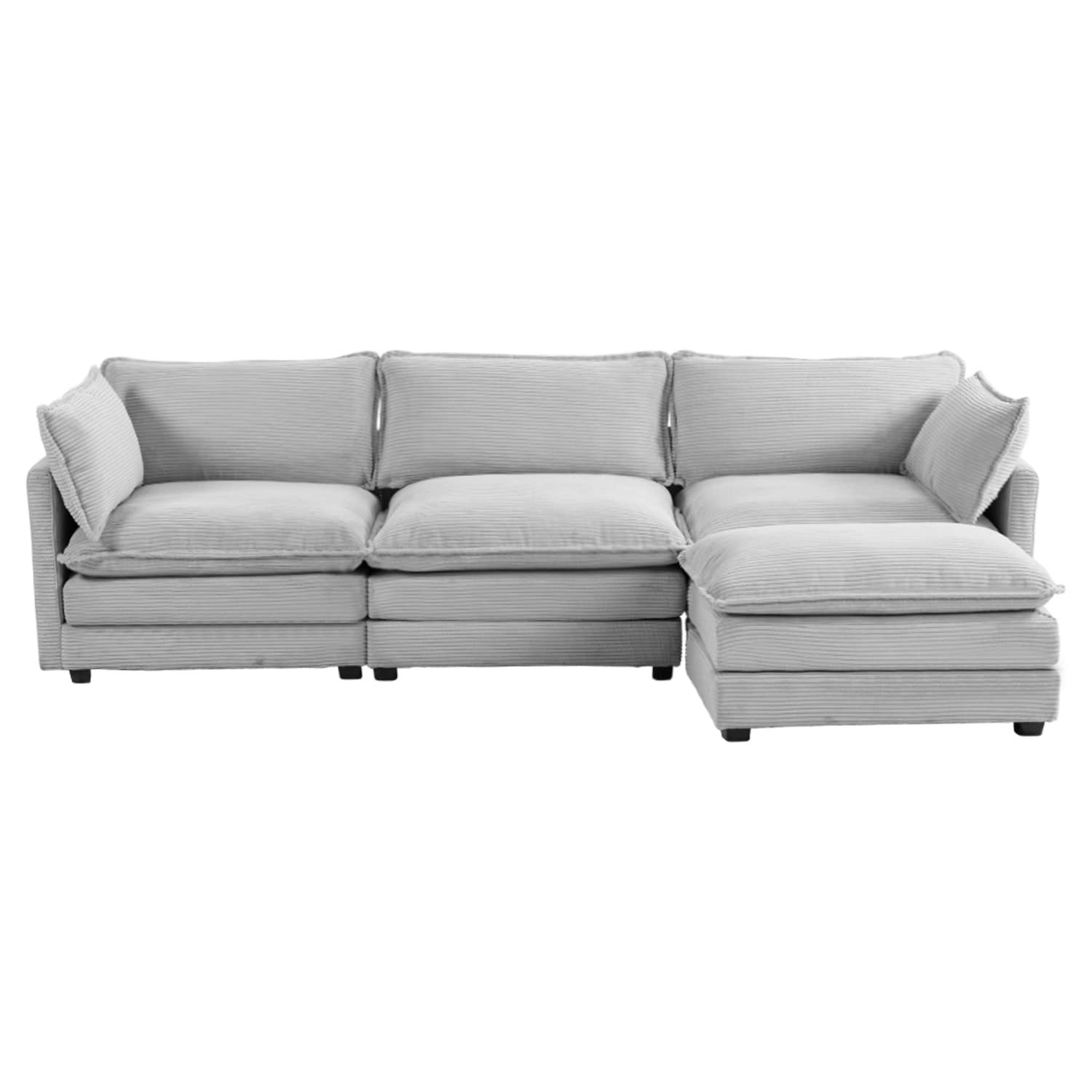 Corduroy Sectional Sofa with Removable Ottomans & Ultra-soft Cushions for Living Room & Bedroom