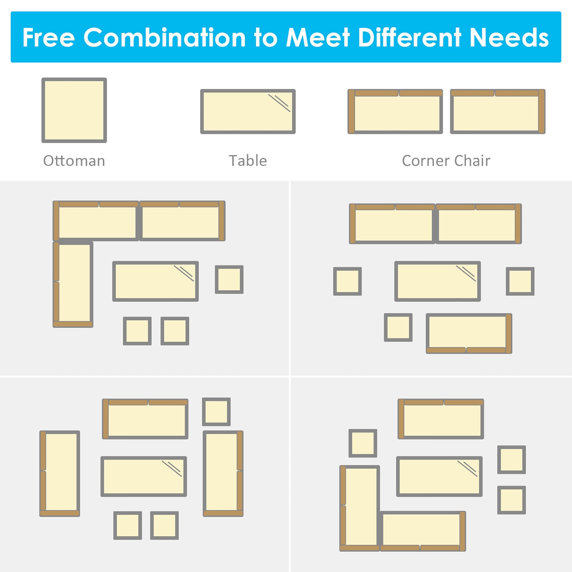 Costway 7 PCS Patio Rattan Dining Set Sectional Sofa Couch Ottoman - See Details