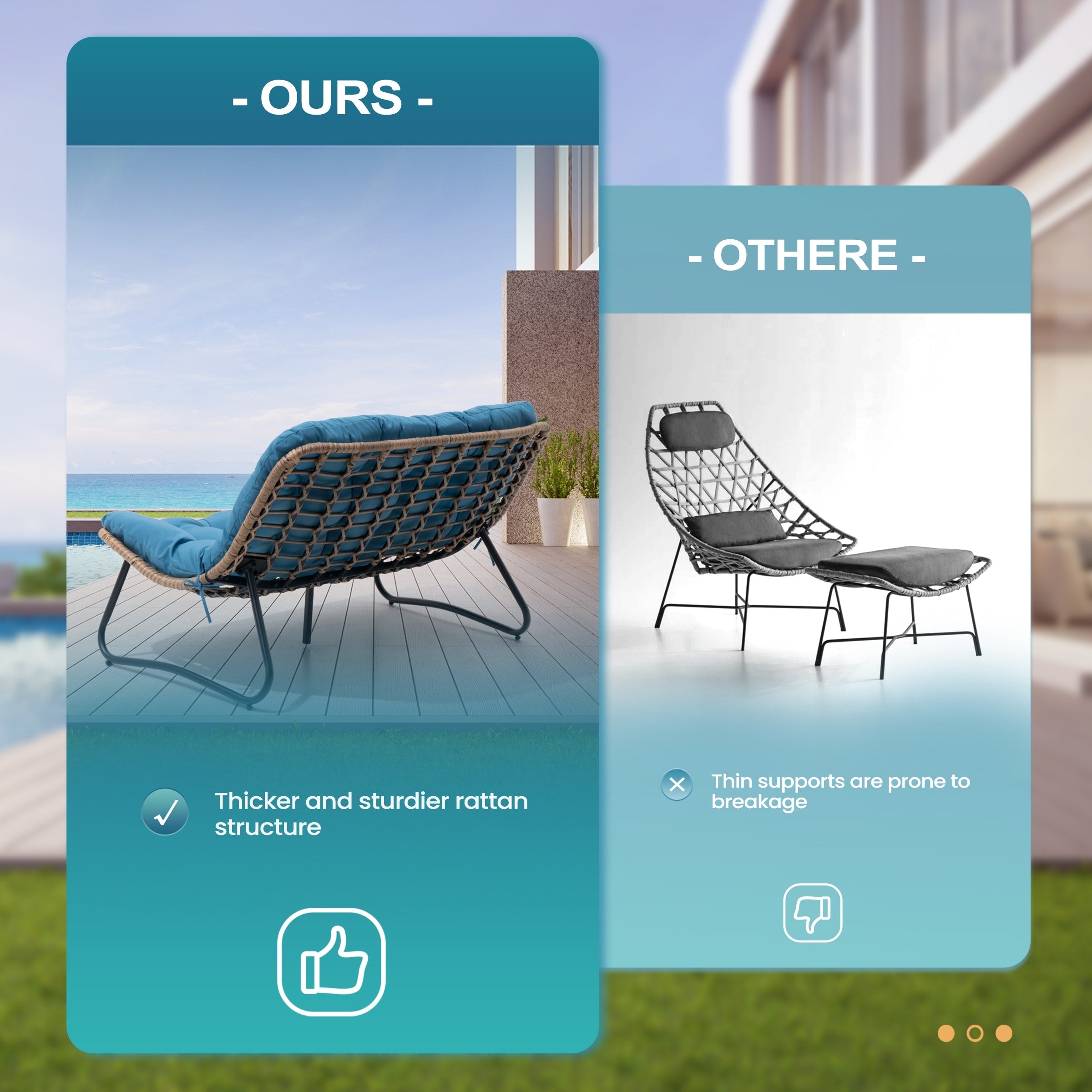 Double Papasan Chair Loveseat with Cushion, All-weather PE Rattan and Metal Frame for Indoor Outdoor