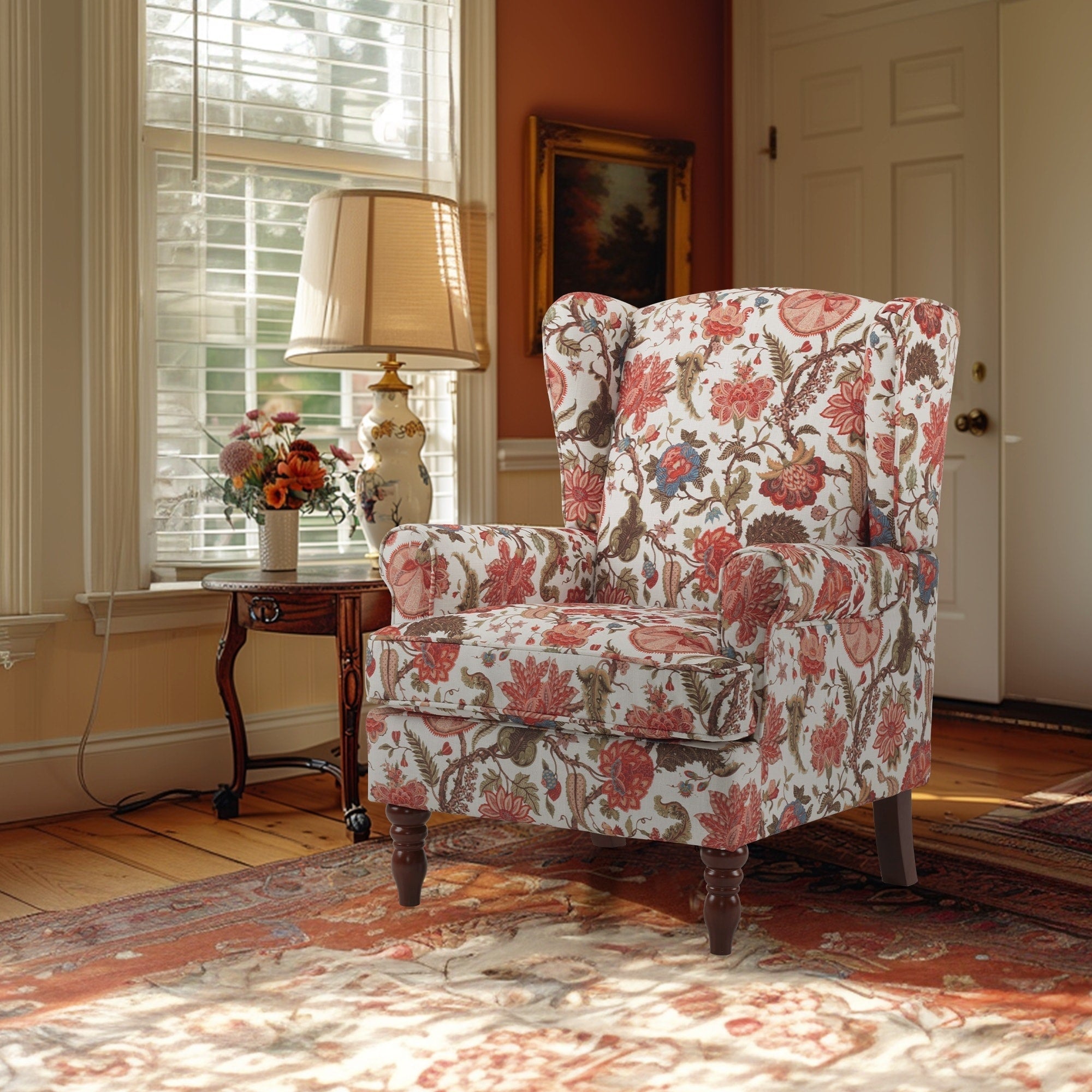 Erommy Modern Accent Chair, High Back Armchair, Upholstered Fabric Button Single Sofa with Wooden Legs for Living Room