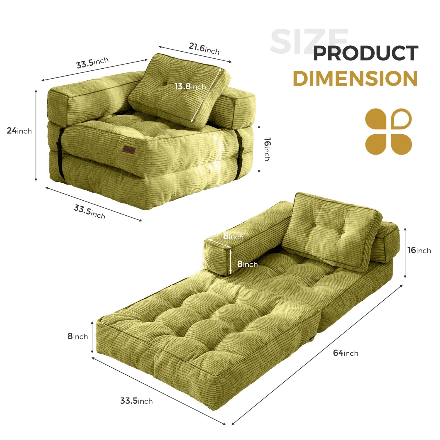 Foldable Sofa Bed,L-Shaped Floor Sofa Couch