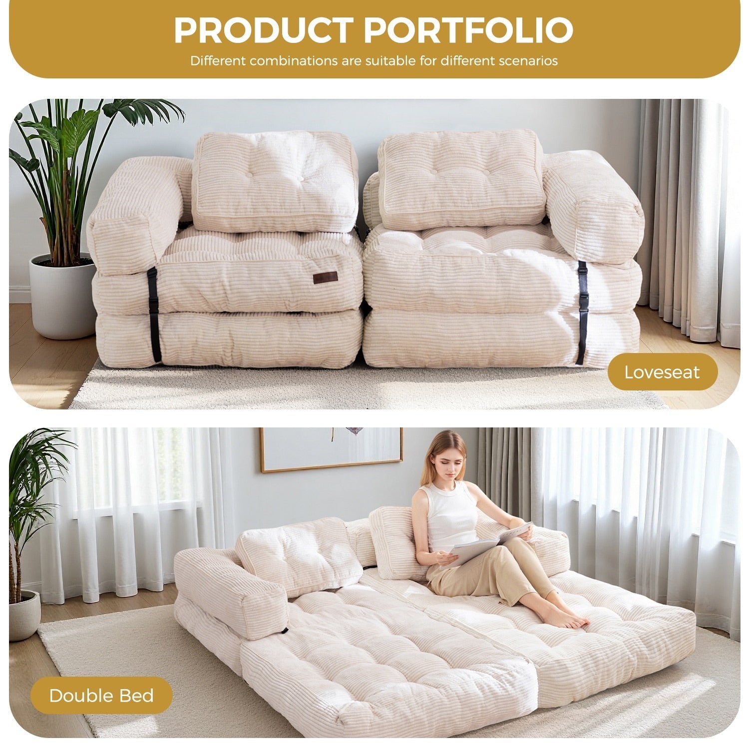 Foldable Sofa Bed,L-Shaped Floor Sofa Couch