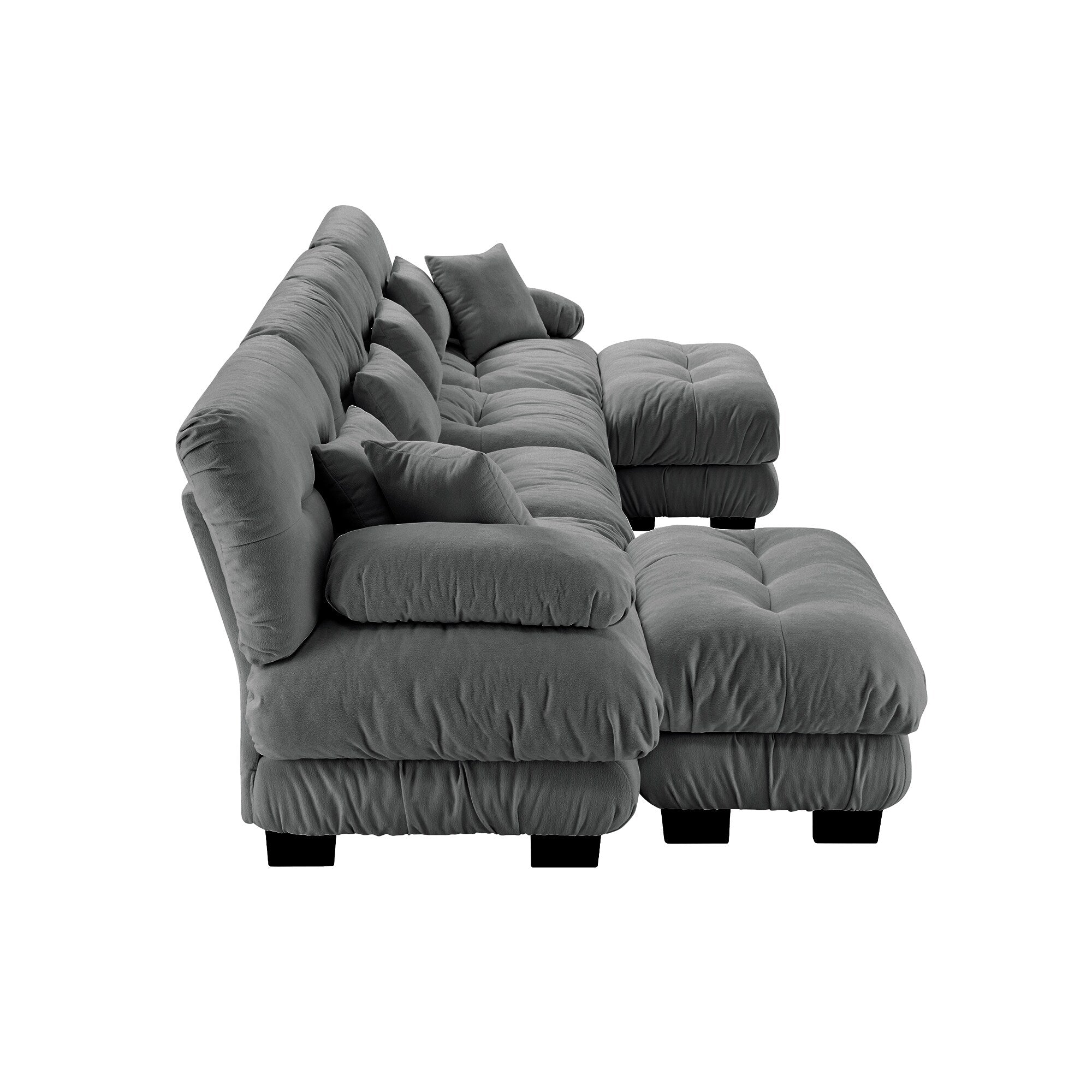 Free Combination Modular Chenille 4-Seater Sectional Sofa with 2 Ottomans and Pillow for Living Room