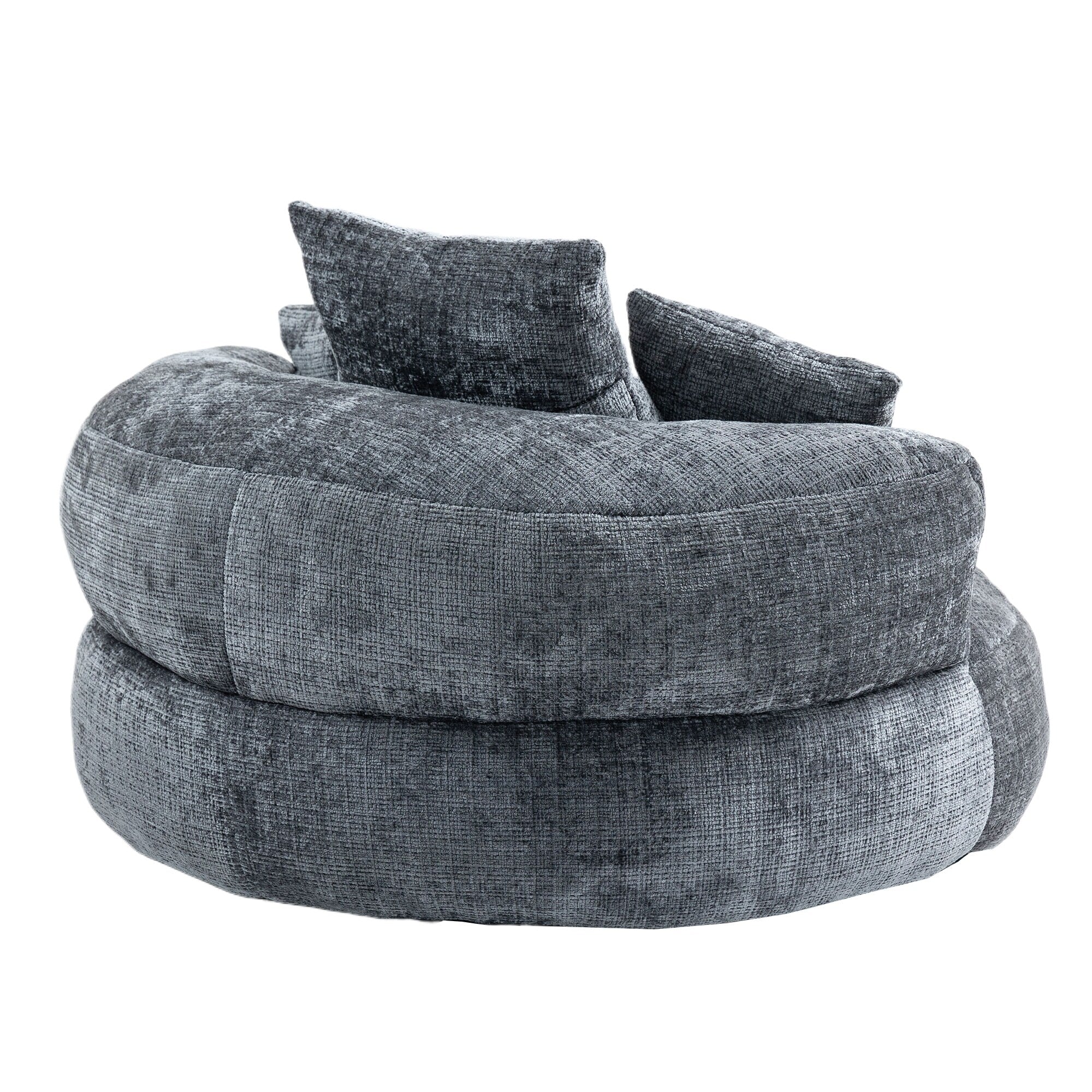 Gray Oversized 42.52 Chenille Lazy Bean Bag Single Sofa with Three Pillows for Bedroom