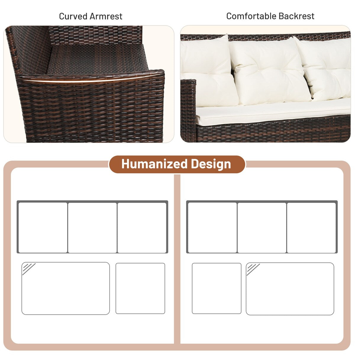 Gymax 3PCS Patio Rattan Sectional Conversation Furniture Set w/ Off - See Details