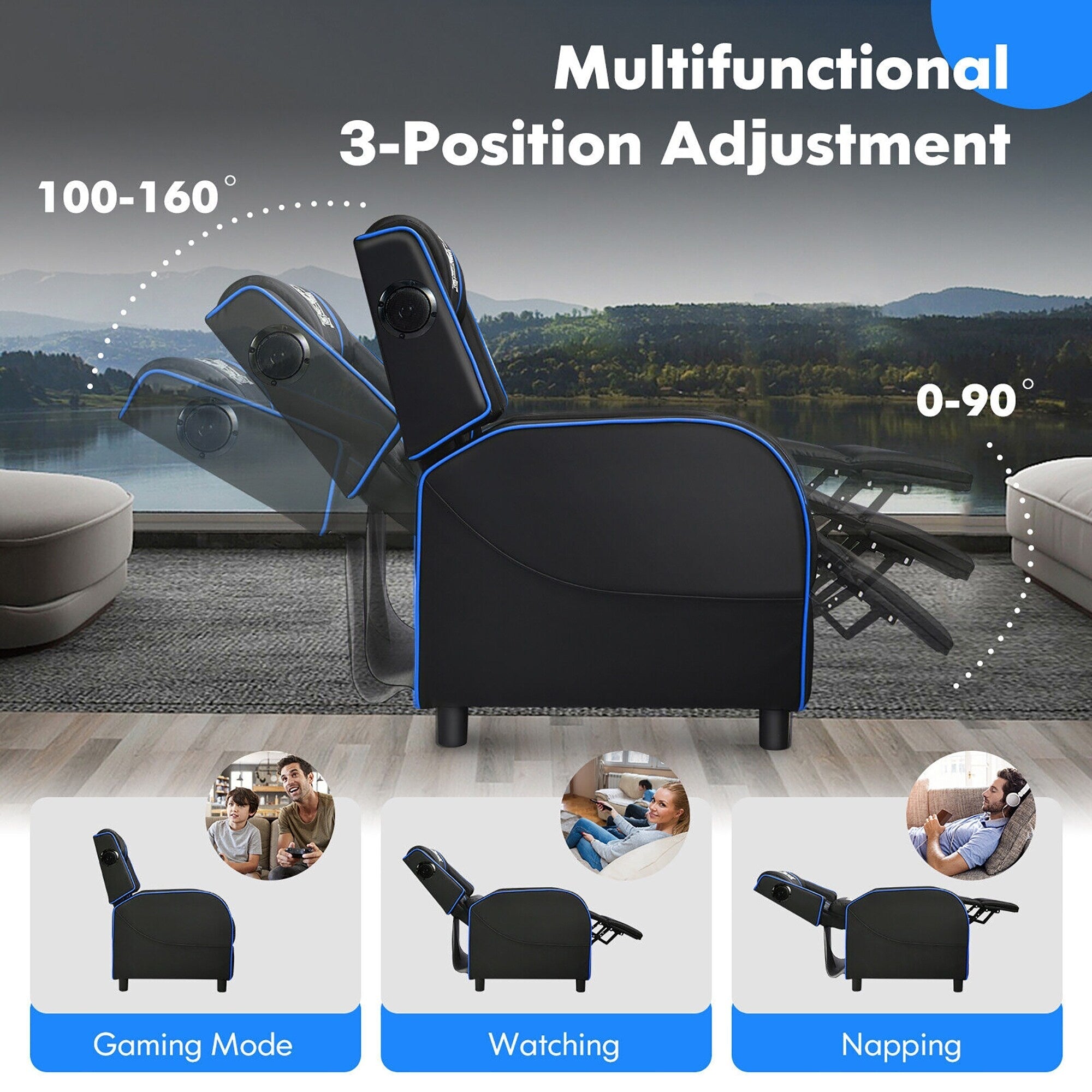 Gymax Massage Gaming Recliner Chair PU Leather Single Recliner Sofa