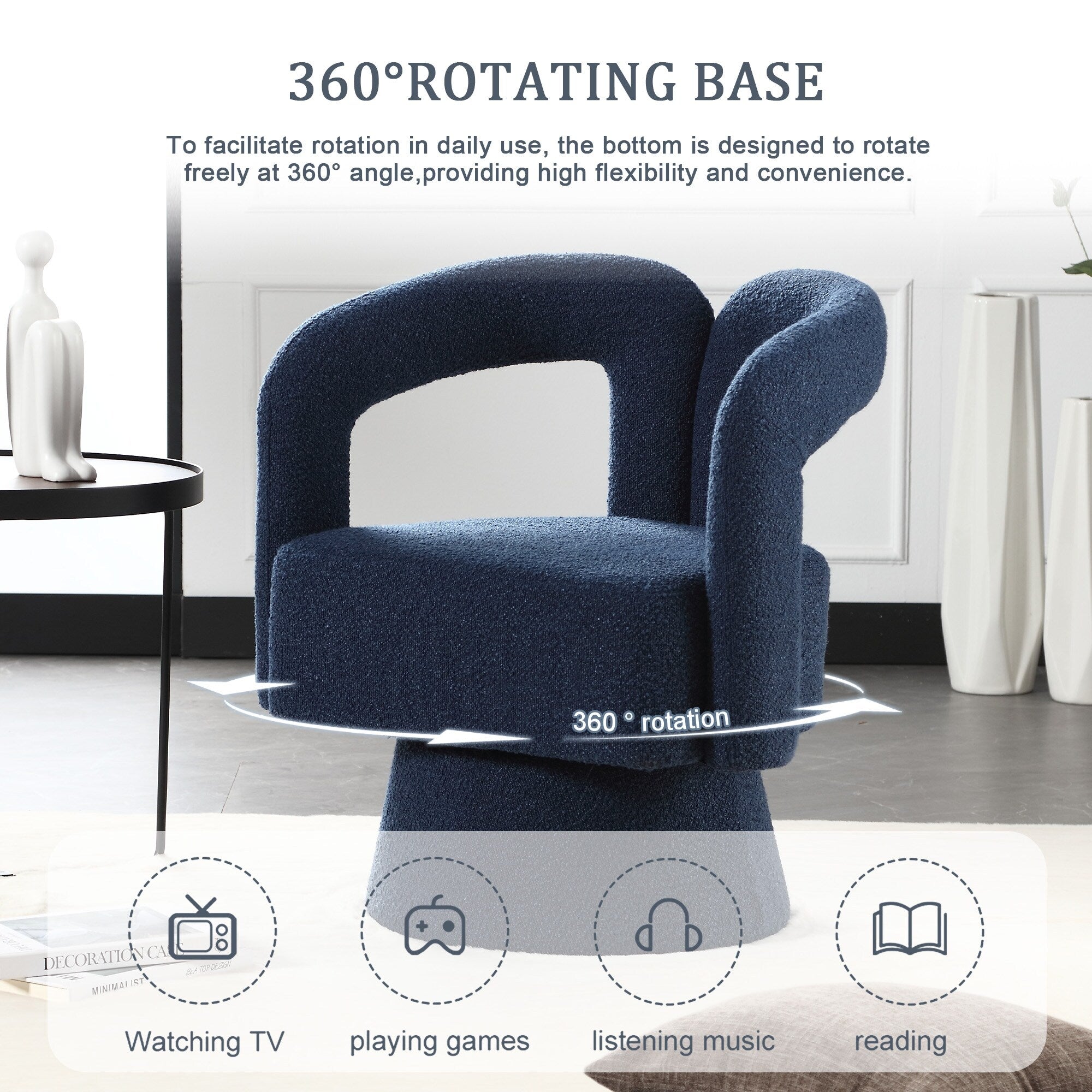 HOMEFUN Boucle Upholstered 360 Degree Swivel Cuddle Barrel Accent Chairs