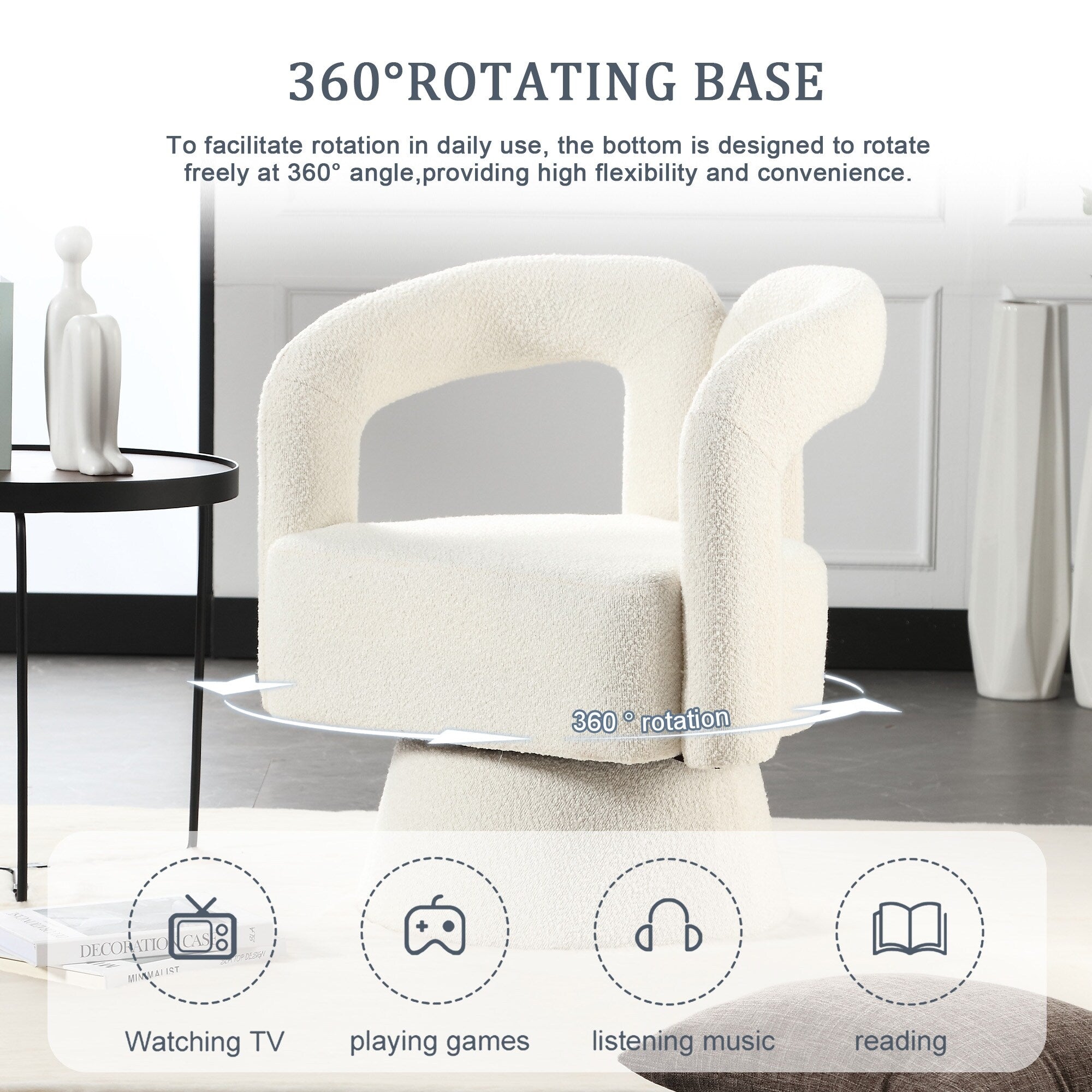 HOMEFUN Boucle Upholstered 360 Degree Swivel Cuddle Barrel Accent Chairs