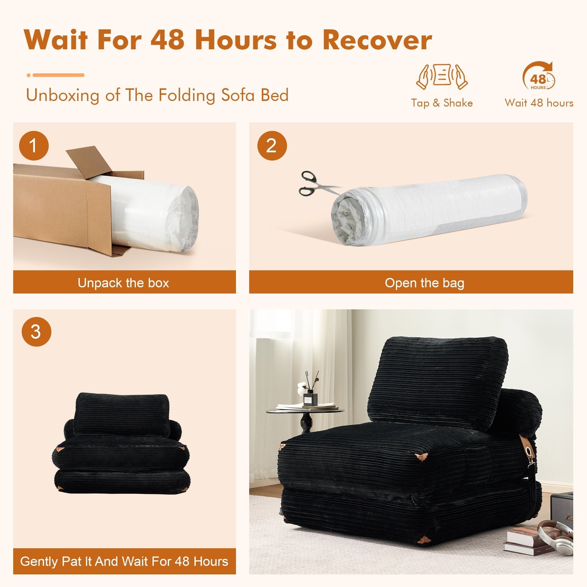 HOOOWOOO Modern Corduroy Fabric Folding Sofa Couch