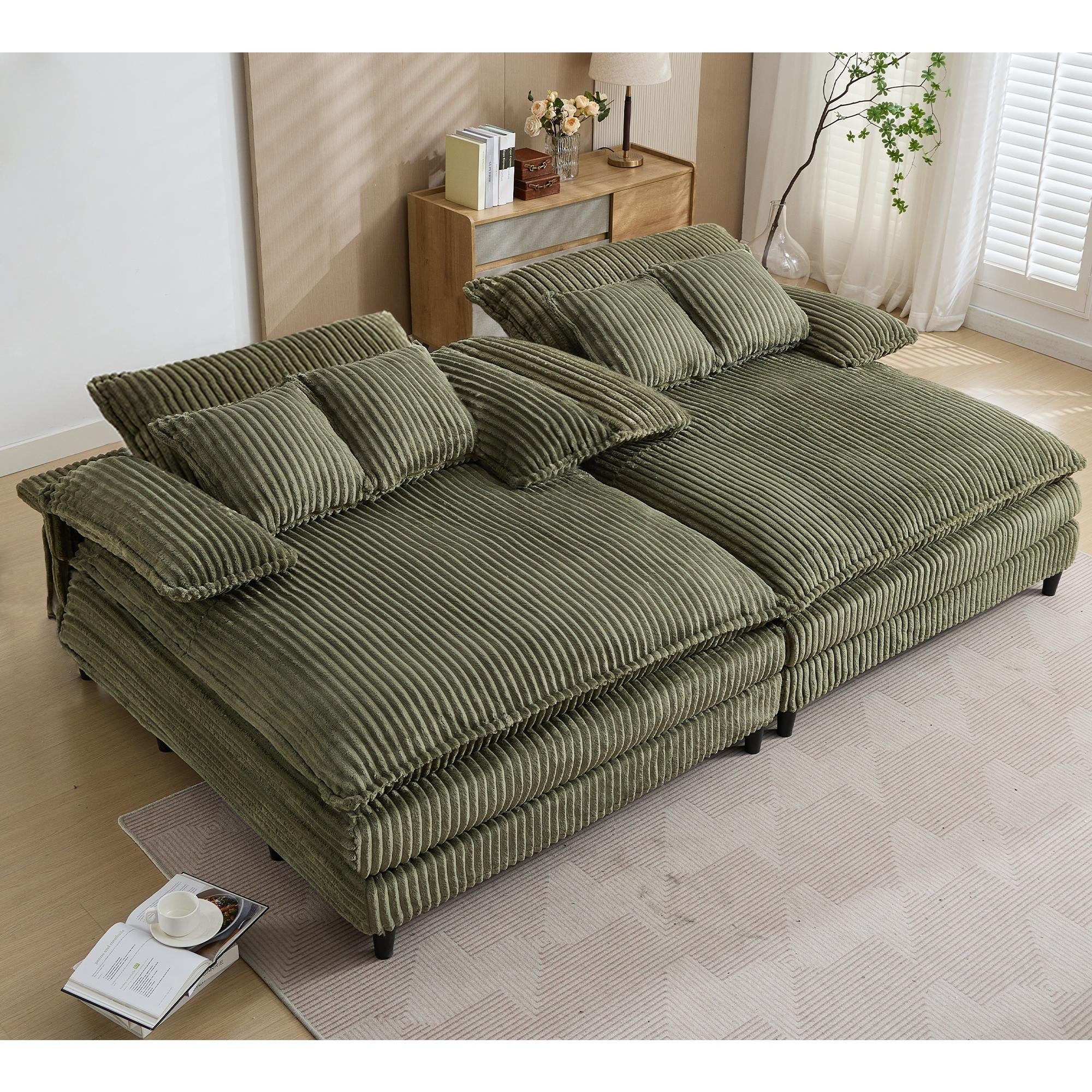 Harmonia 109 W Oversized Corduroy Sofa Bed, Deep Seat Double Lounge Chaise with 4 Pillows