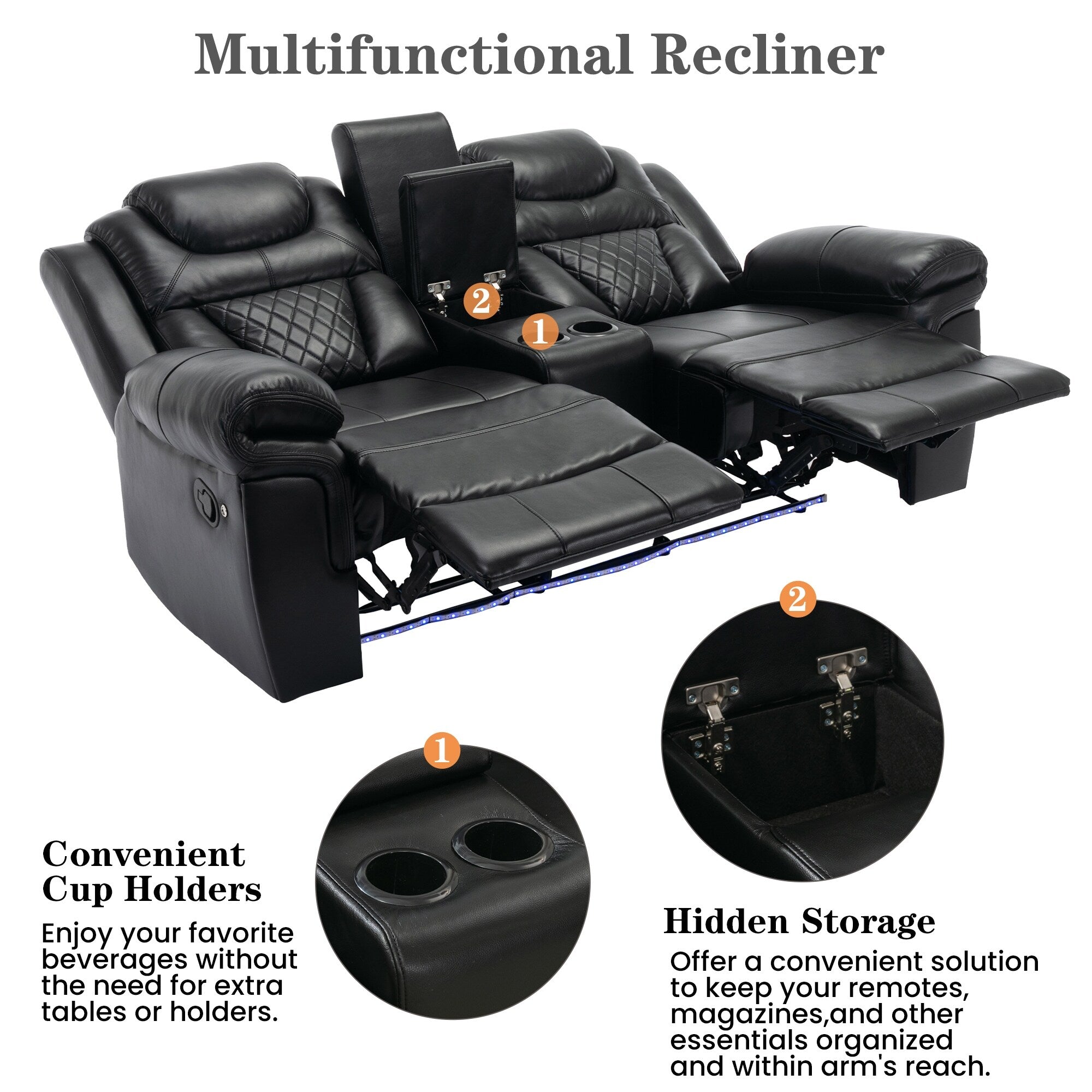 Home Theater Seating Manual Recliner Loveseat with Hide-Away Storage
