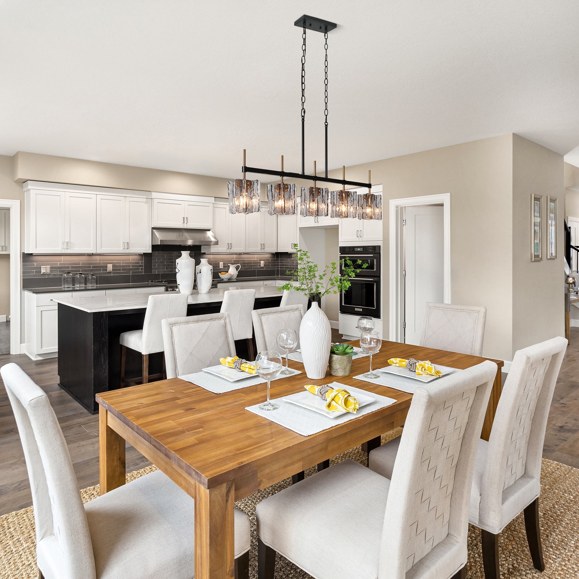 Kasy Modern 5-Light Linear Chandelier Textured Glass Kitchen Island Light Unique Design