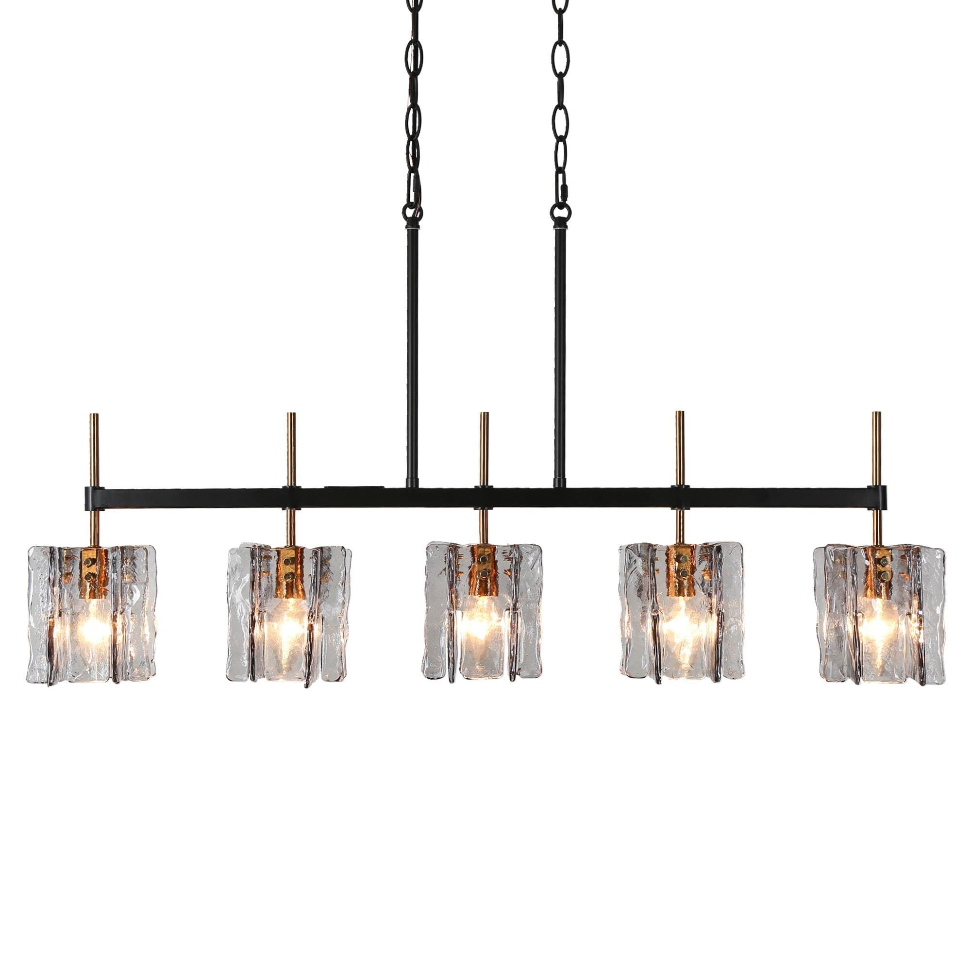Kasy Modern 5-Light Linear Chandelier Textured Glass Kitchen Island Light Unique Design