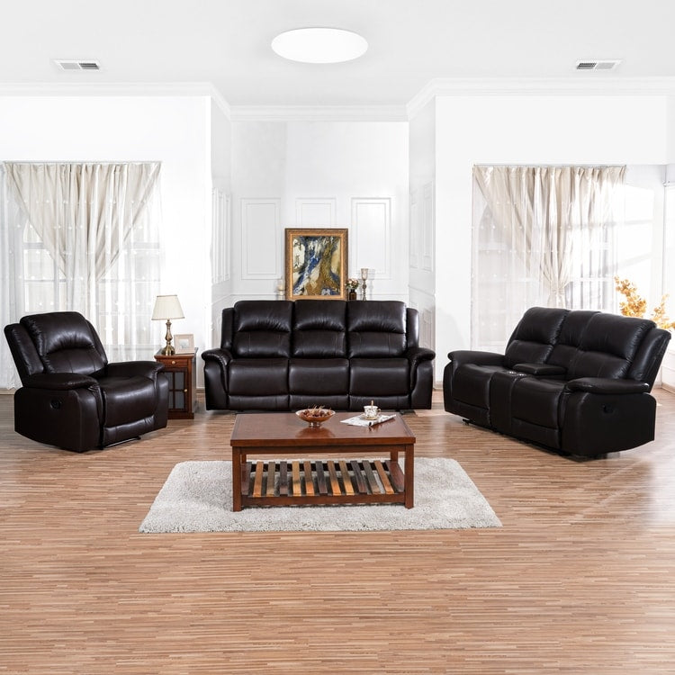 Leather Manual Recliner Sofa Collection for Living Room Leather Reclining Furniture for Home Office Living Room