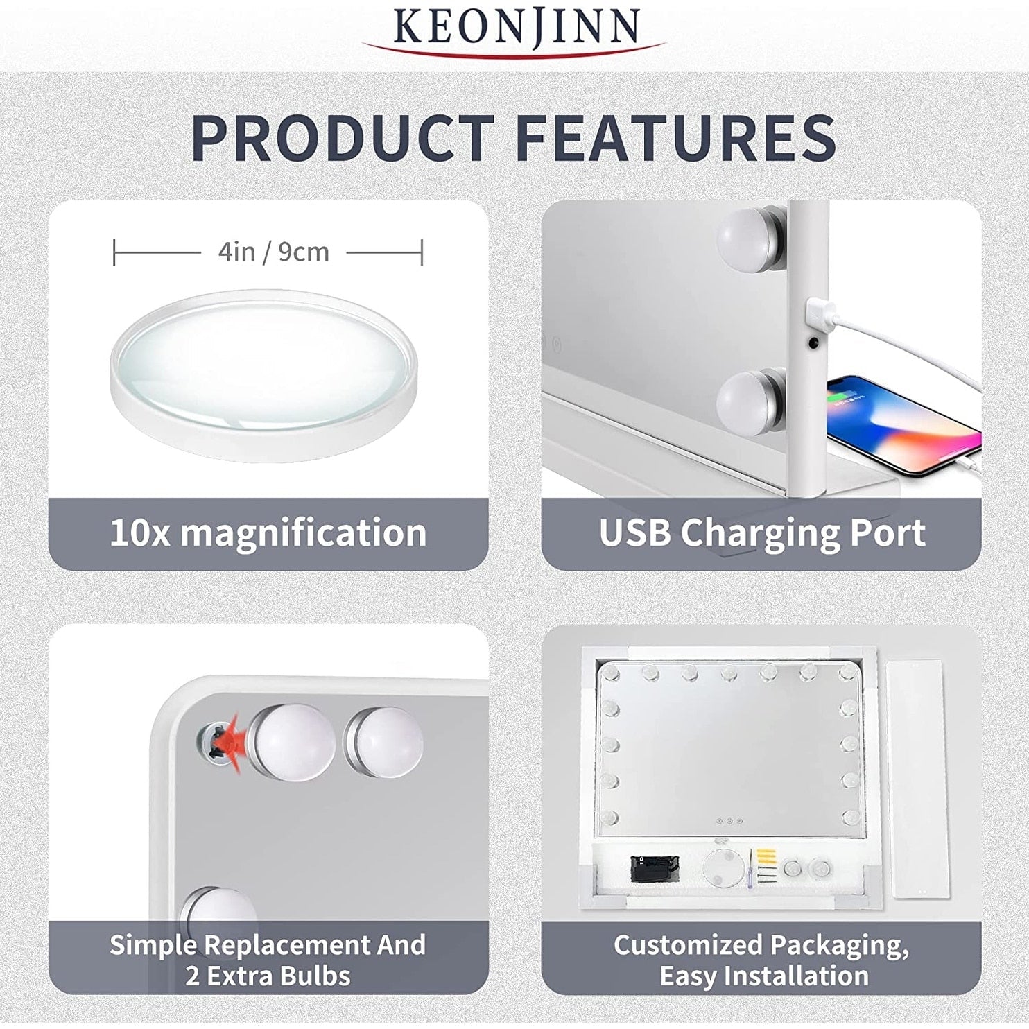 Keonjinn LED Makeup Hollywood Vanity Mirror with 15/18 LED Lights